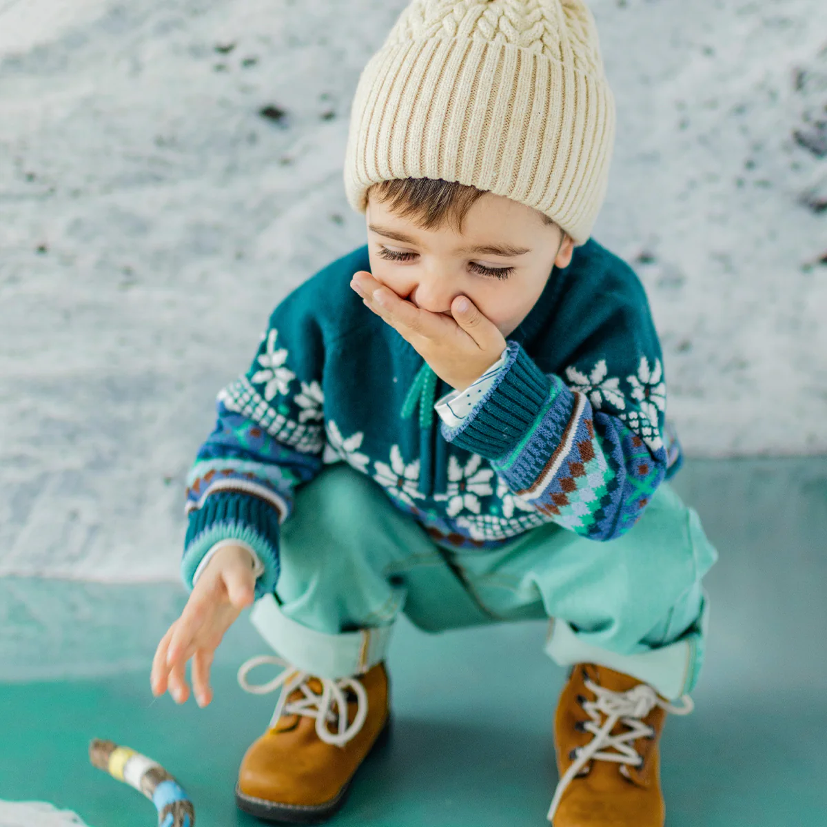 Chandail bleu sarcelle en tricot avec motifs, bébé - Image 3