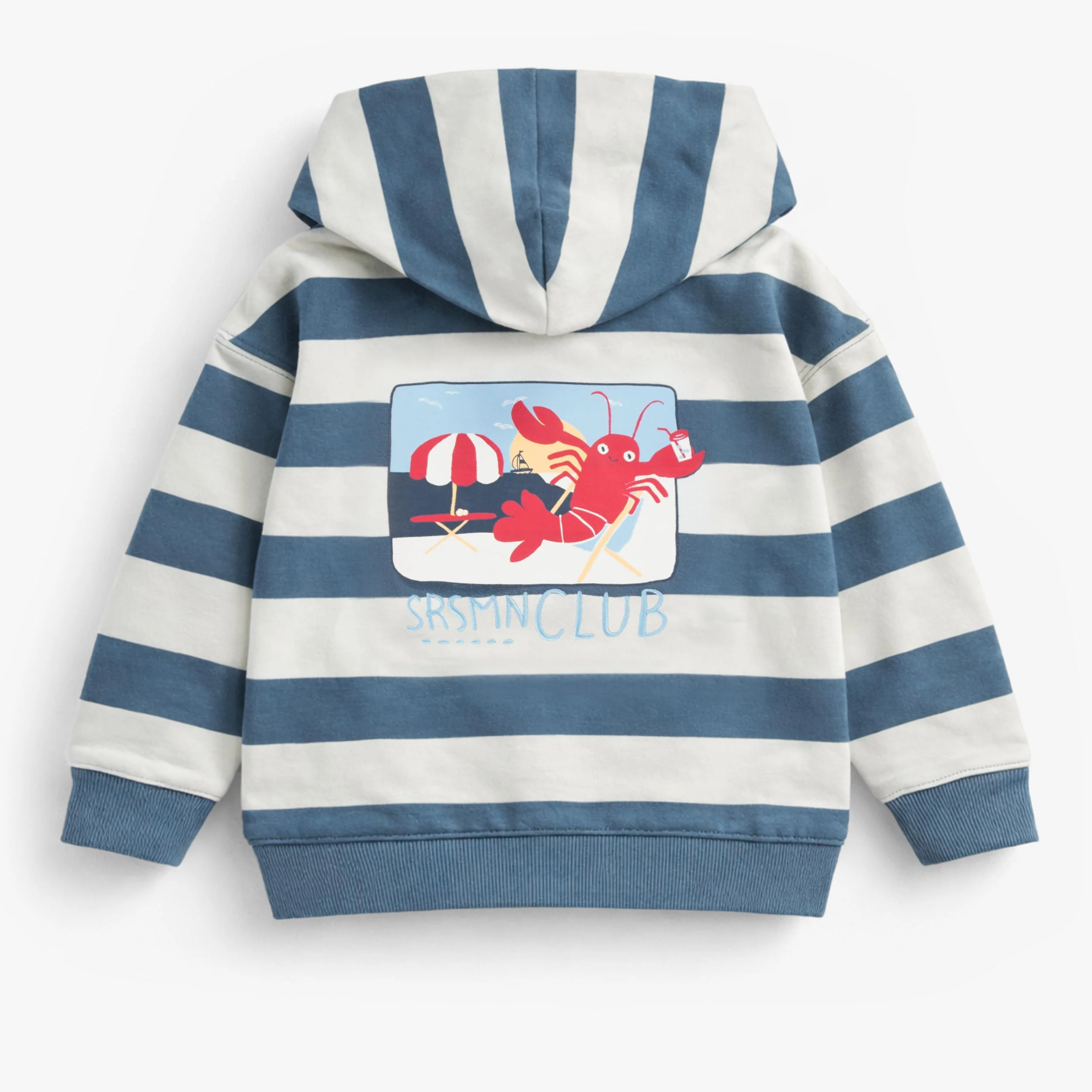 Chandail à capuchon beige à rayures bleues, enfant - Image 2