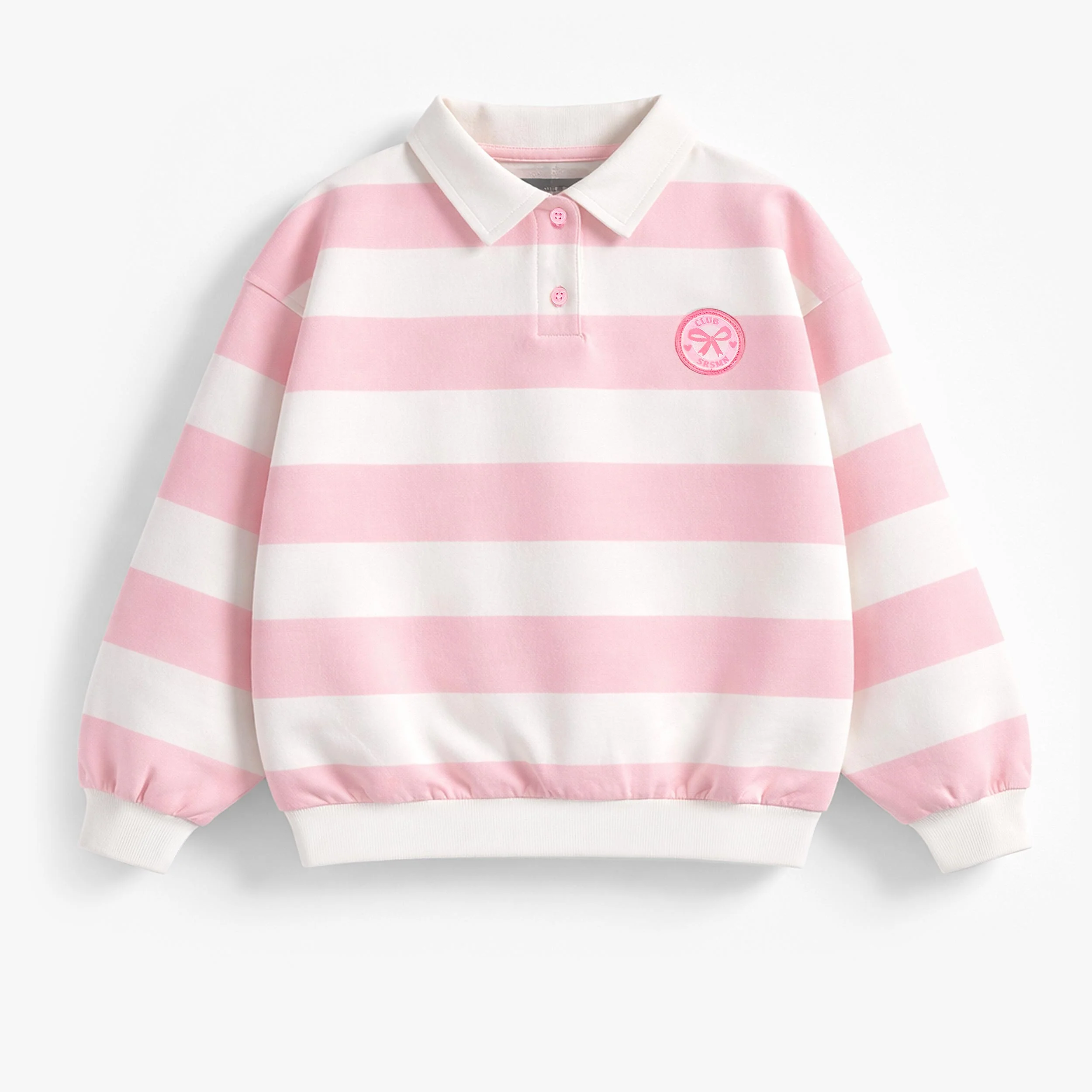 Chandail crème et rose à rayures avec col polo, enfant