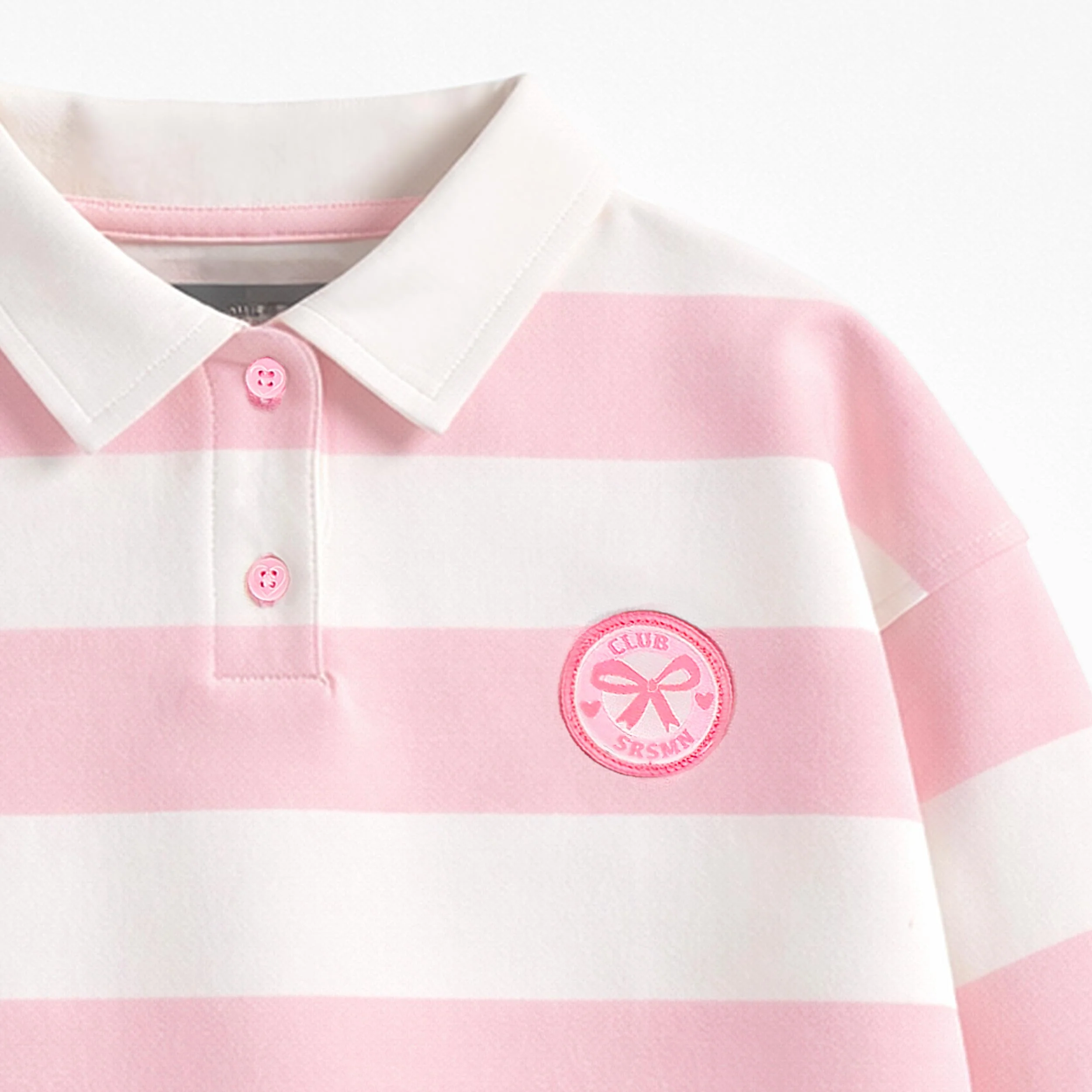 Chandail crème et rose à rayures avec col polo, enfant - Image 5