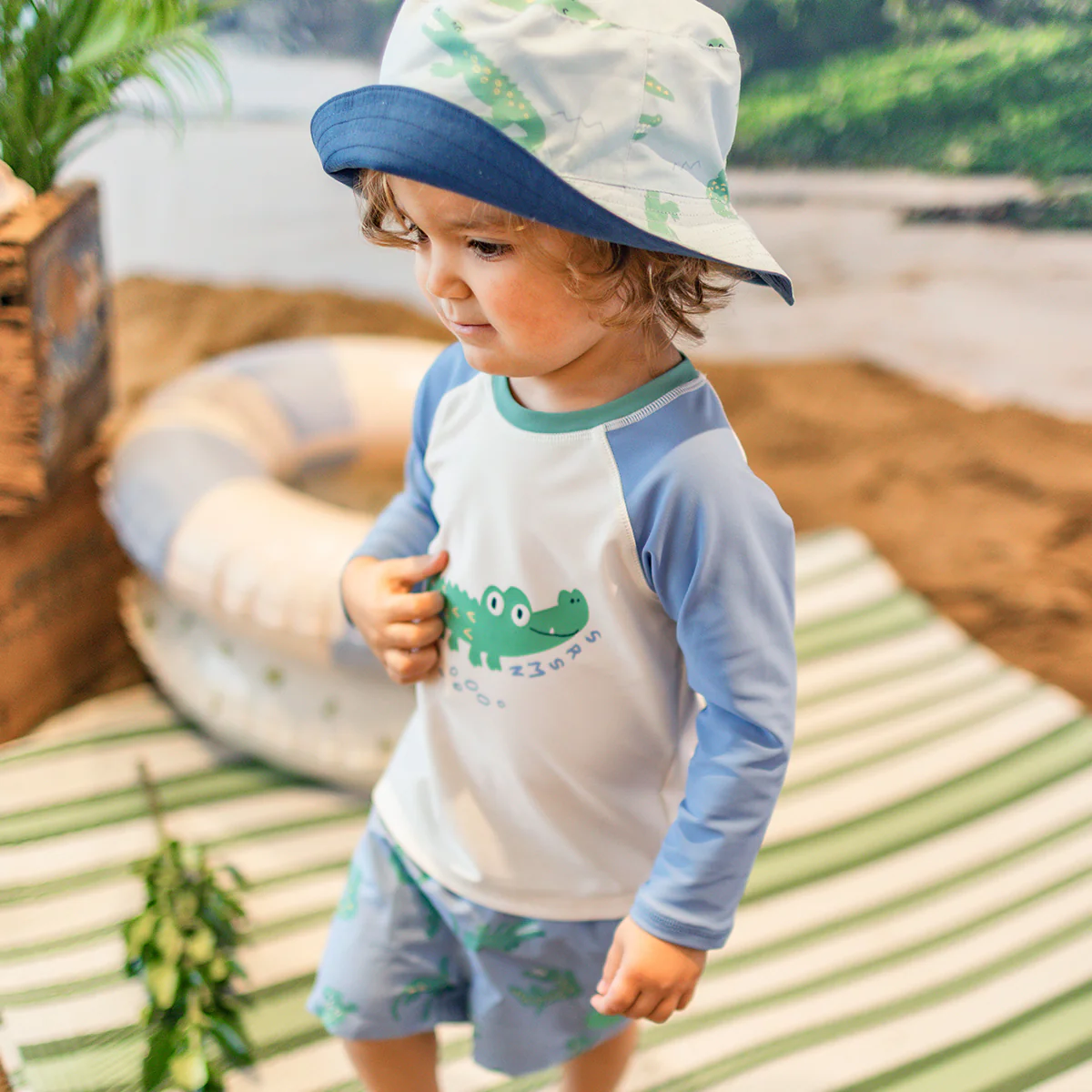 Chandail de bain bleu et crème avec crocodile, bébé - Image 2