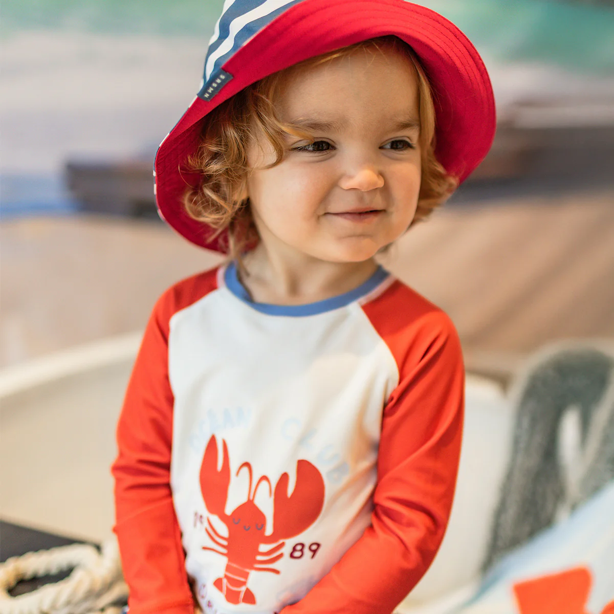 Chandail de bain rouge et crème avec homard, bébé - Image 2
