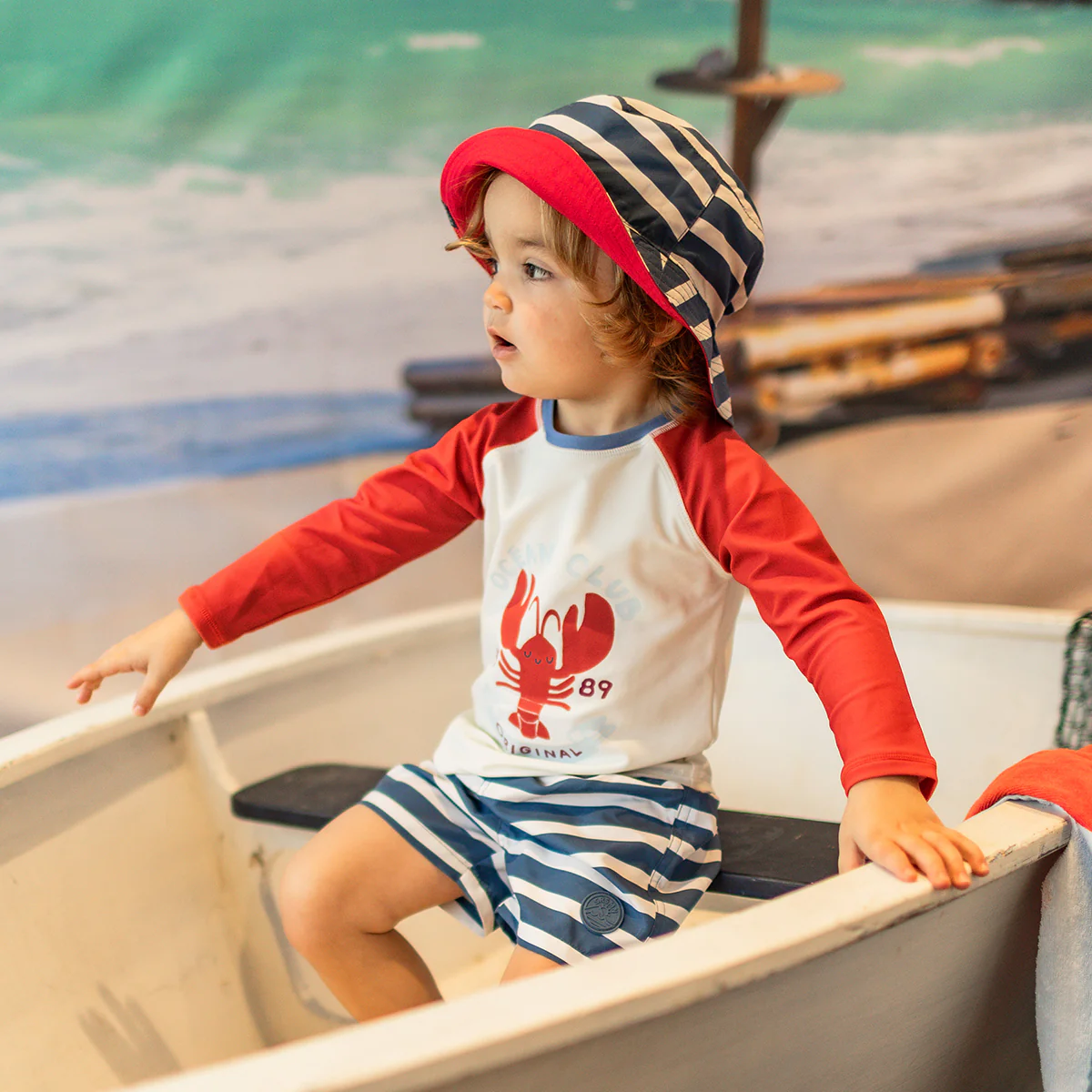 Chandail de bain rouge et crème avec homard, bébé - Image 3