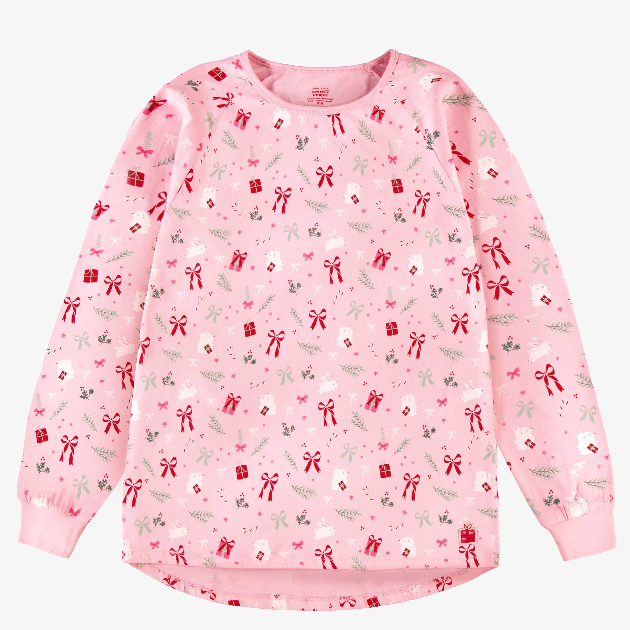 Chandail de pyjama rose à motifs des Fêtes, adulte