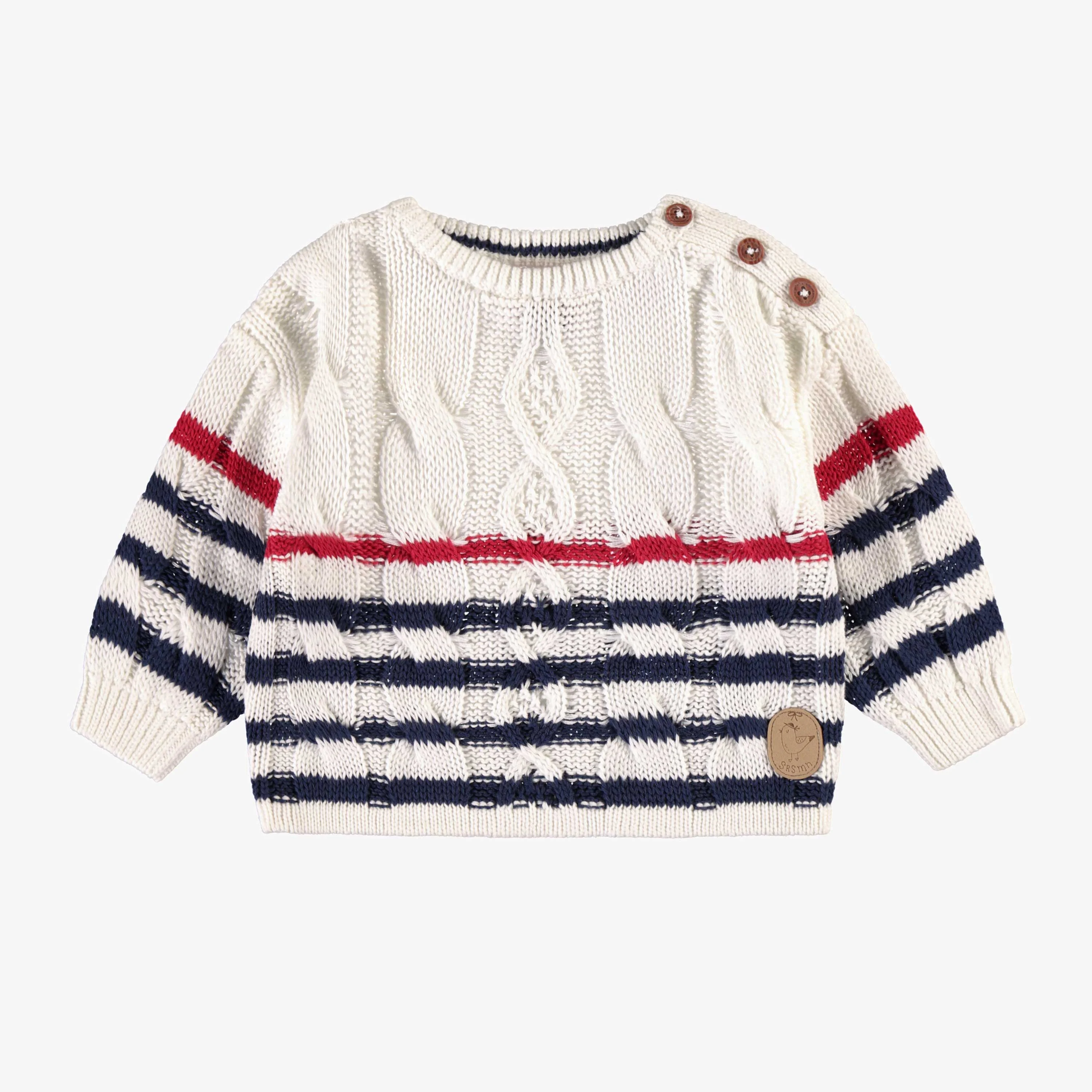Chandail de tricot crème à rayures, bébé