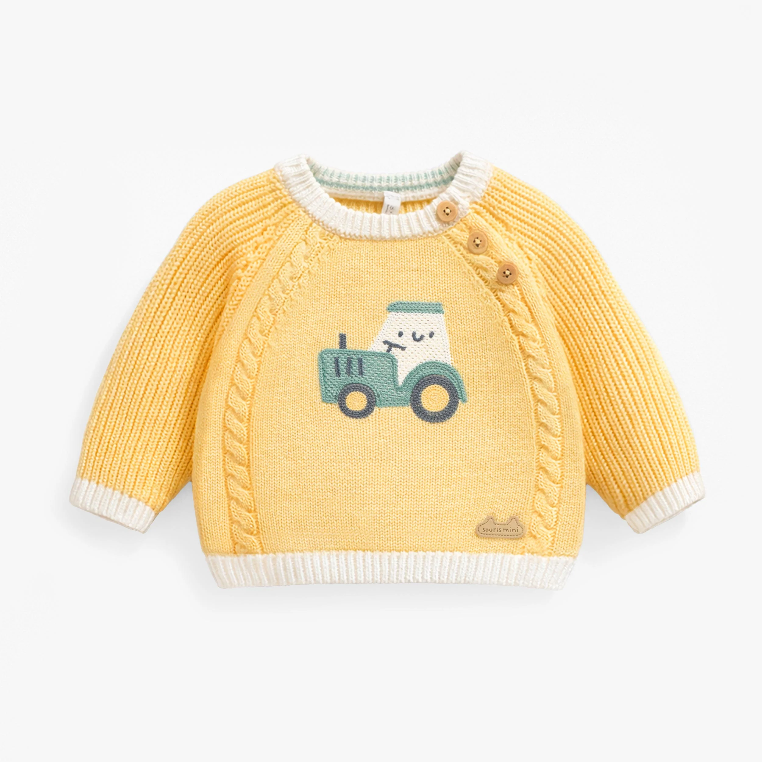 Chandail jaune en tricot avec tracteur, naissance