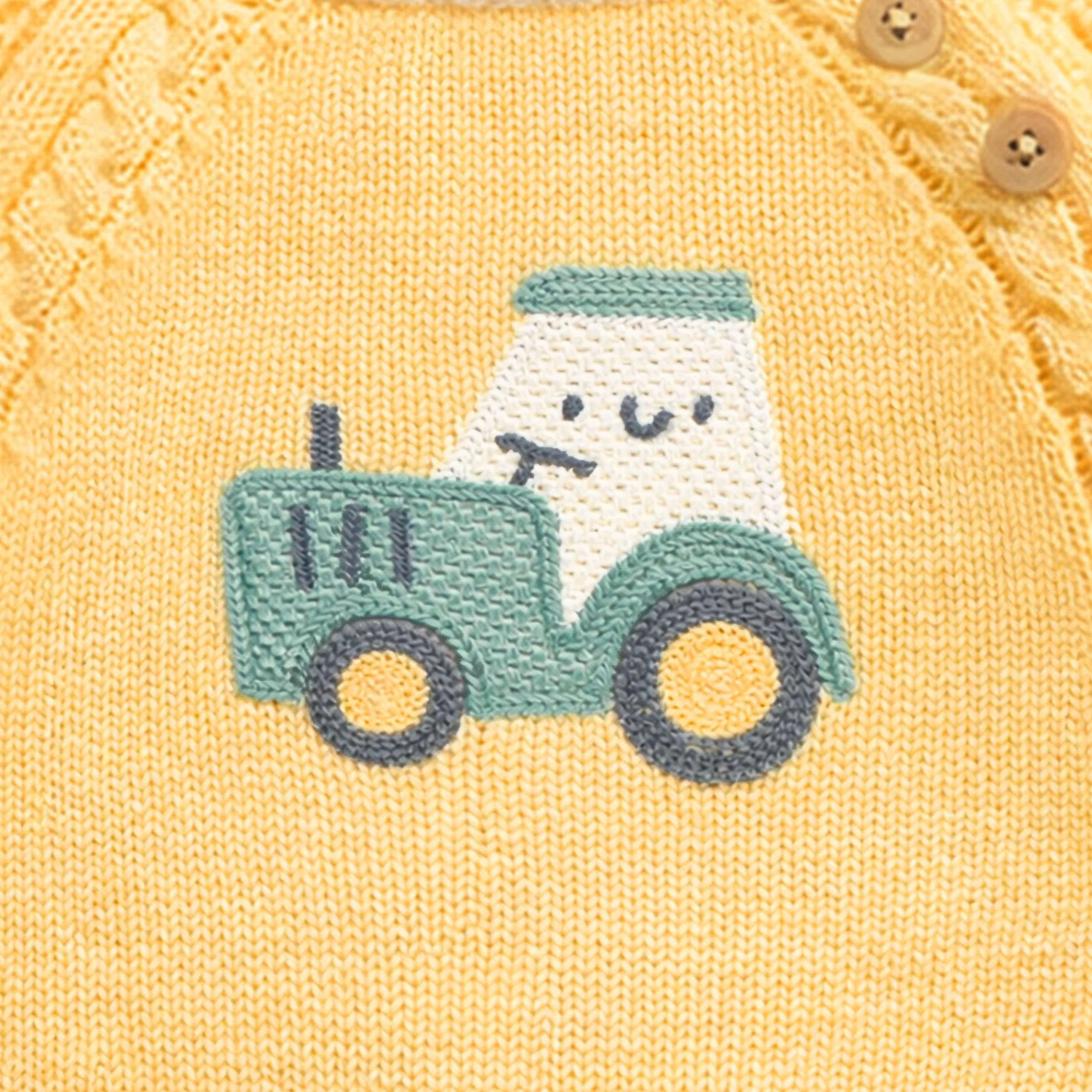 Chandail jaune en tricot avec tracteur, naissance - Image 3