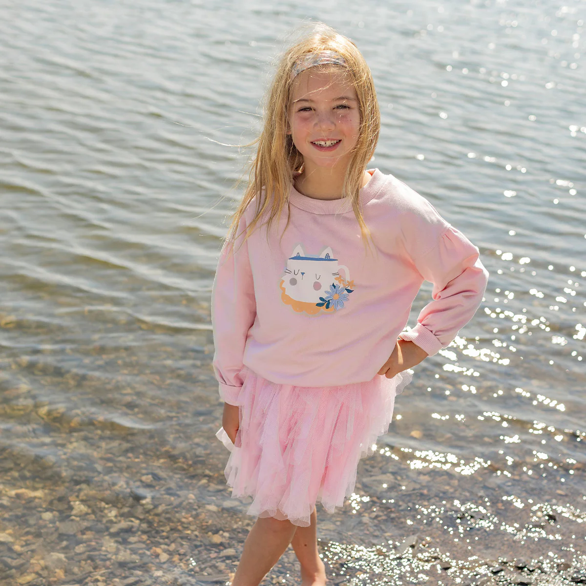 Robe rose en tulle souple, enfant - Image 4