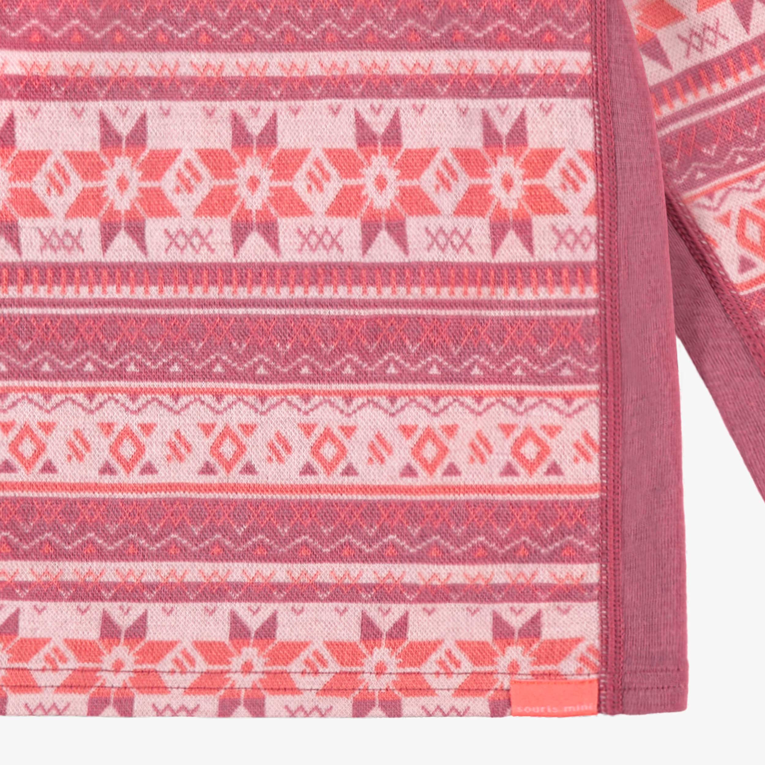 Chandail rose en laine mérinos avec motifs jacquard, bébé - Image 2