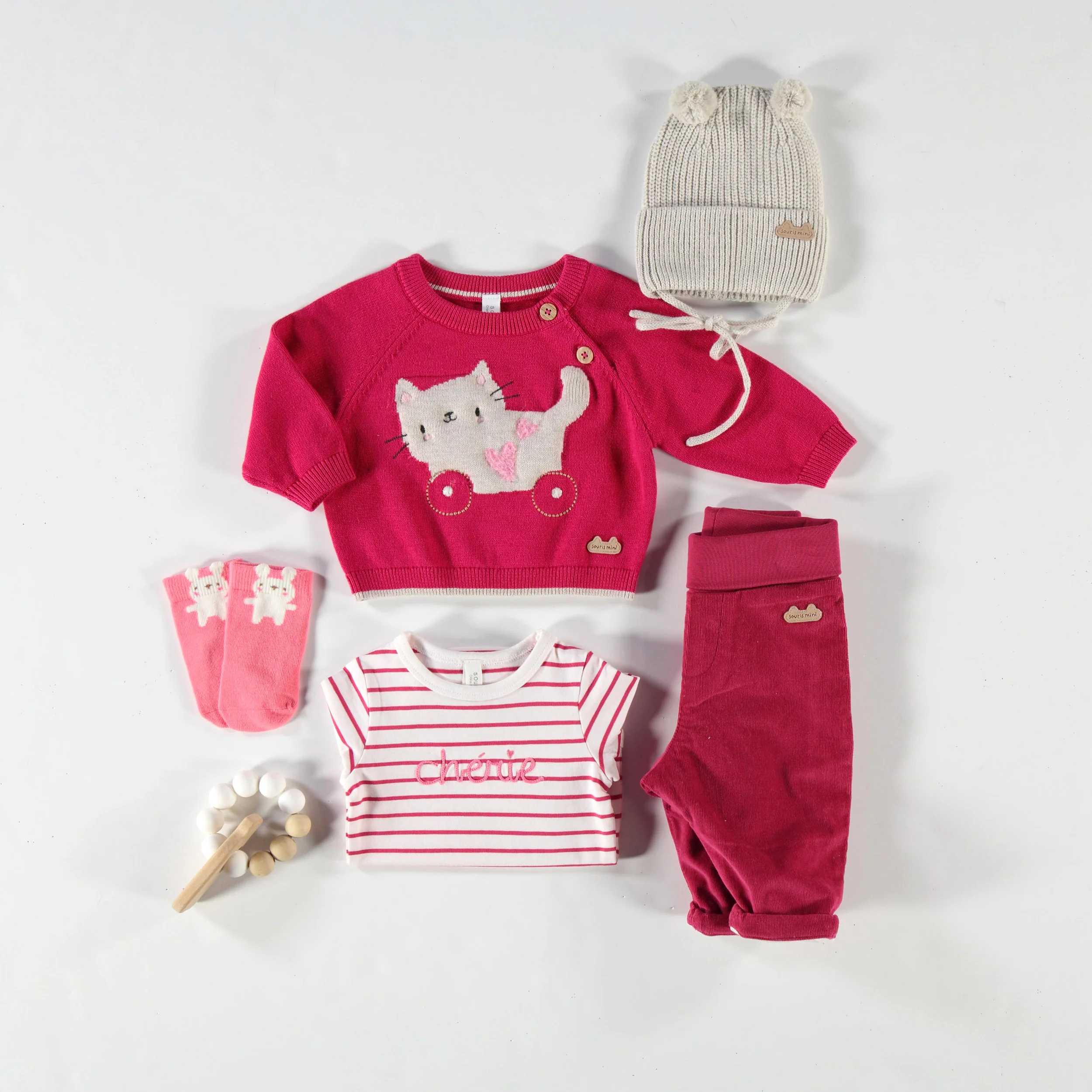 Chandail rose en tricot avec motif jacquard, naissance - Image 6