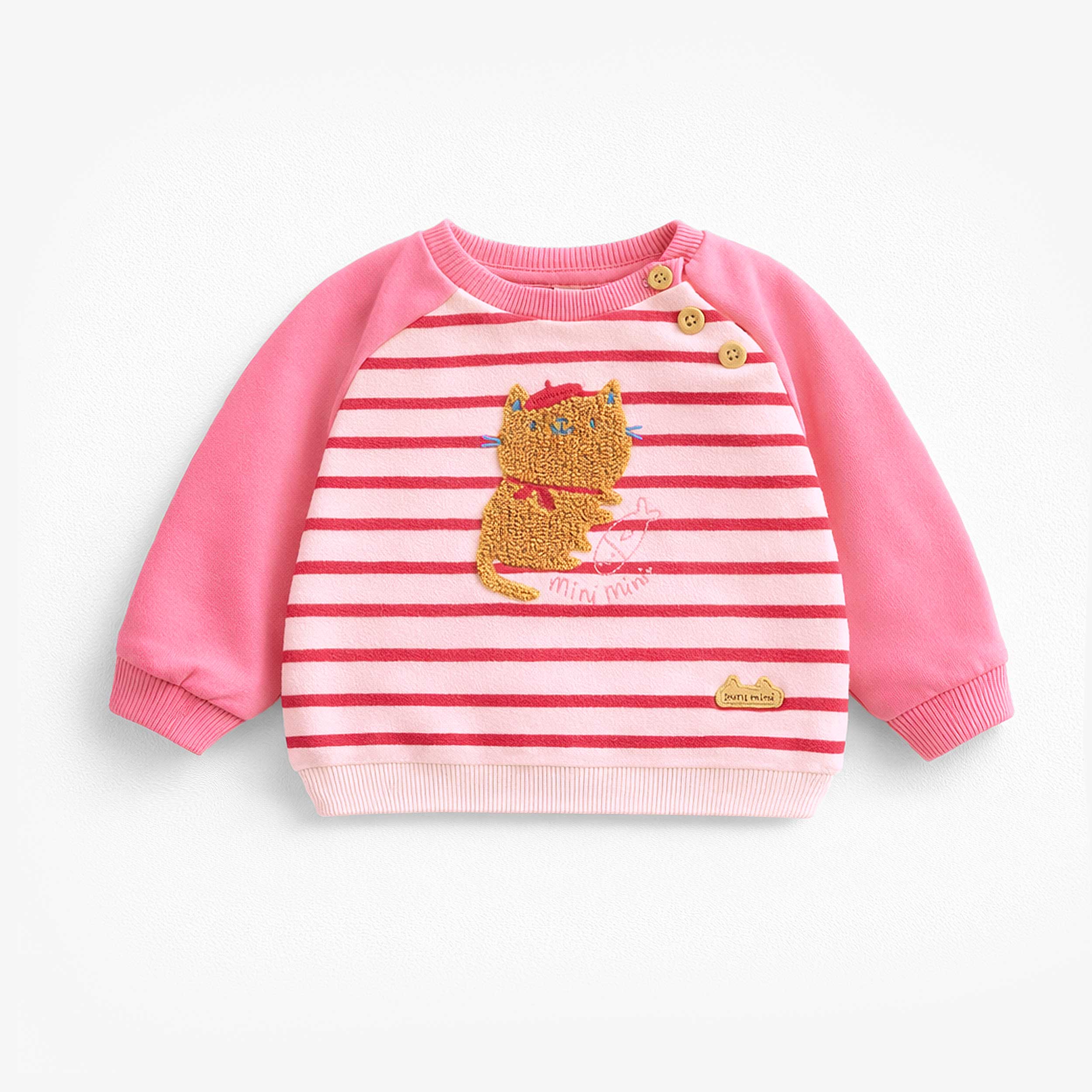 Chandail rose et crème avec rayures et illustration, naissance