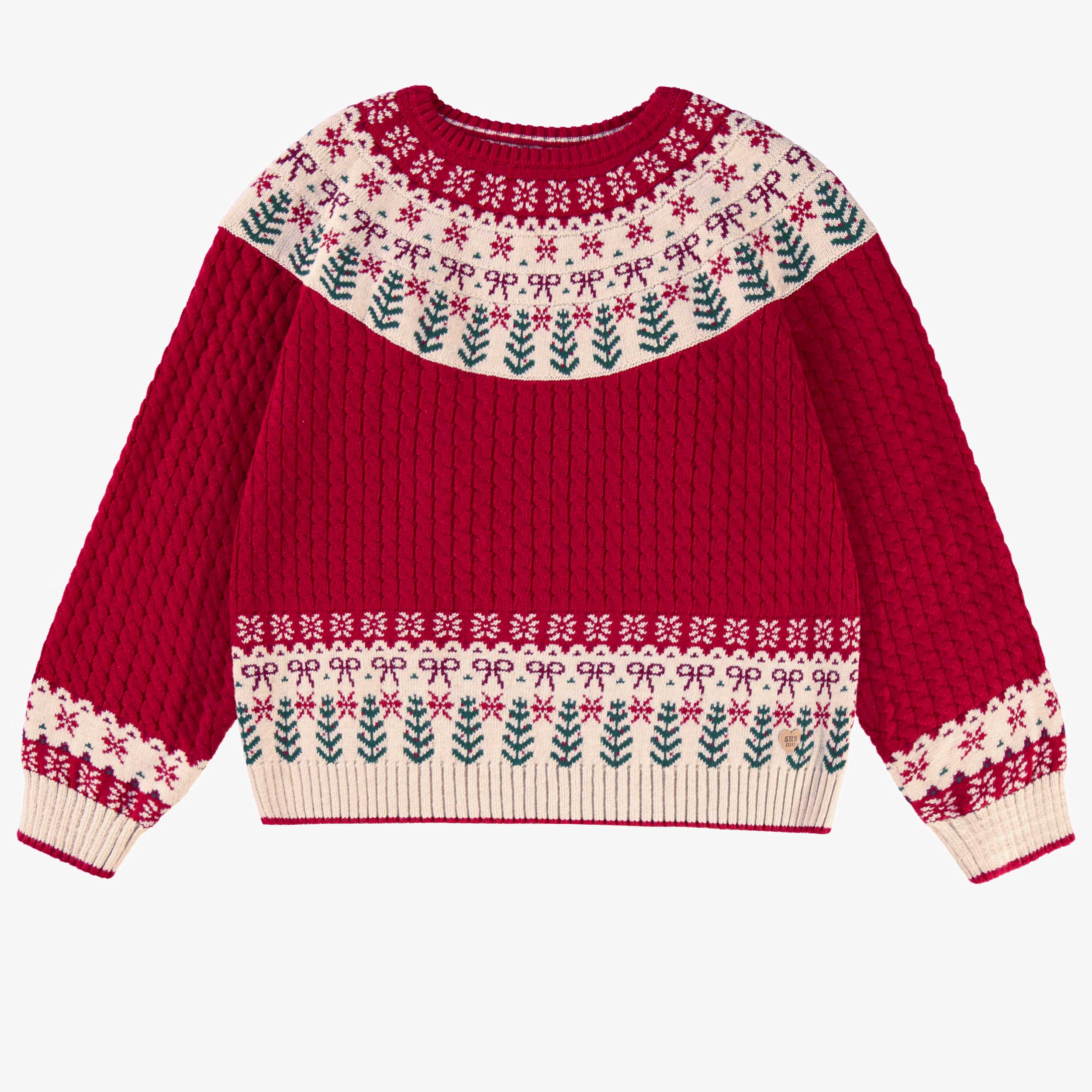 Chandail rouge en tricot à motifs festifs, adulte