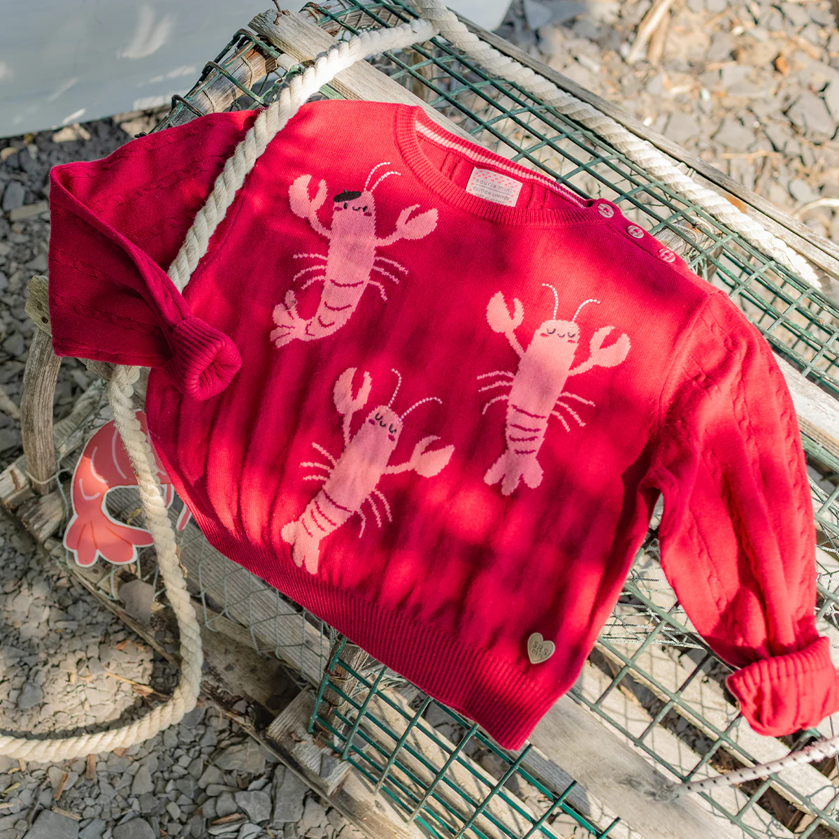 Chandail rouge en tricot avec homards, enfant - Image 4