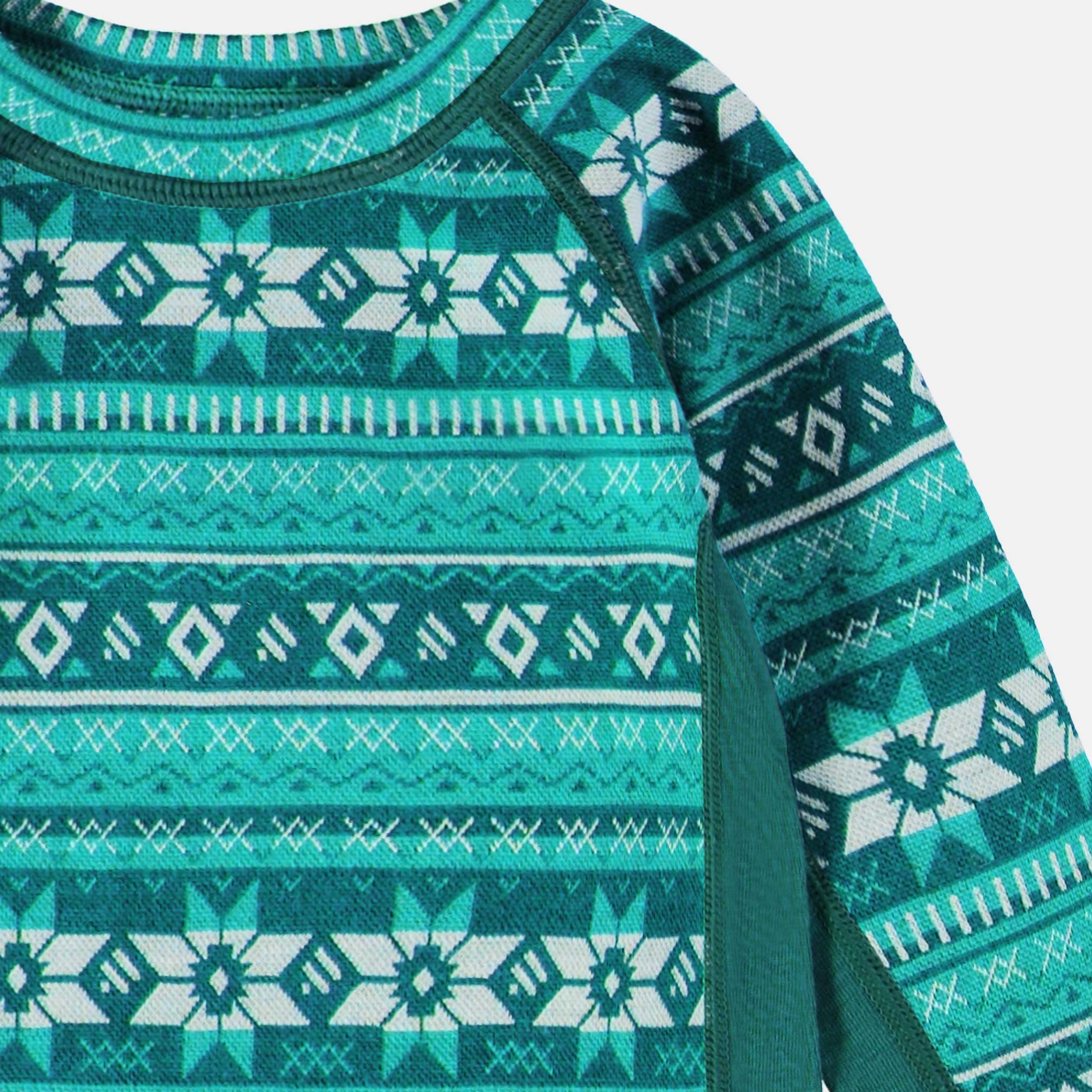 Chandail turquoise en laine mérinos avec motifs jacquard, bébé - Image 2