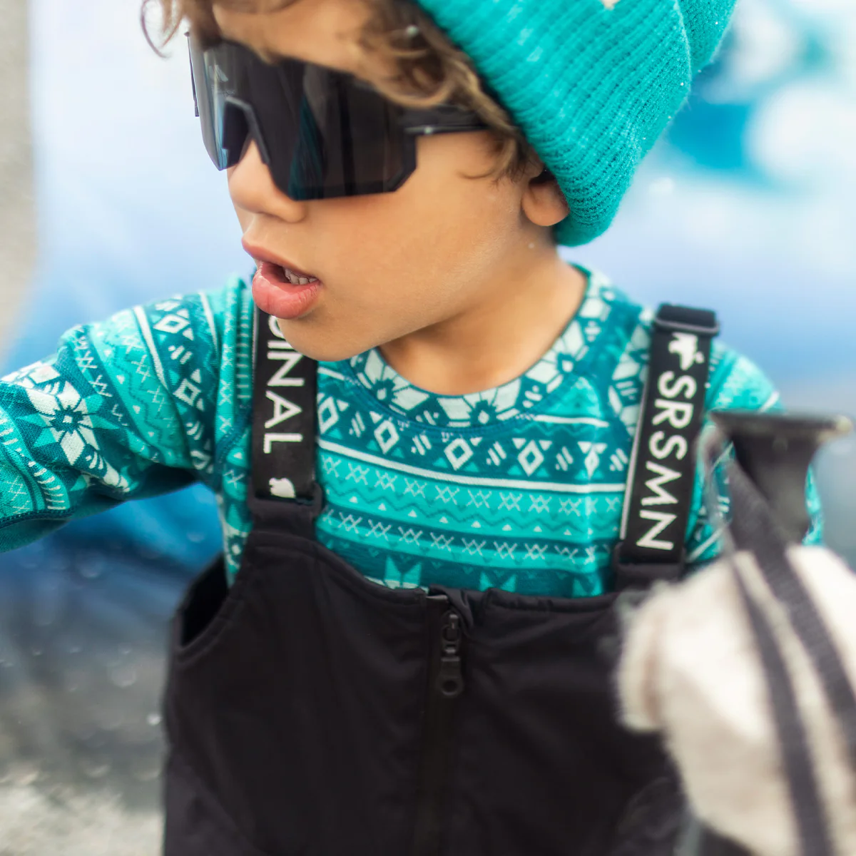 Chandail turquoise en laine mérinos avec motifs jacquard, enfant - Image 5
