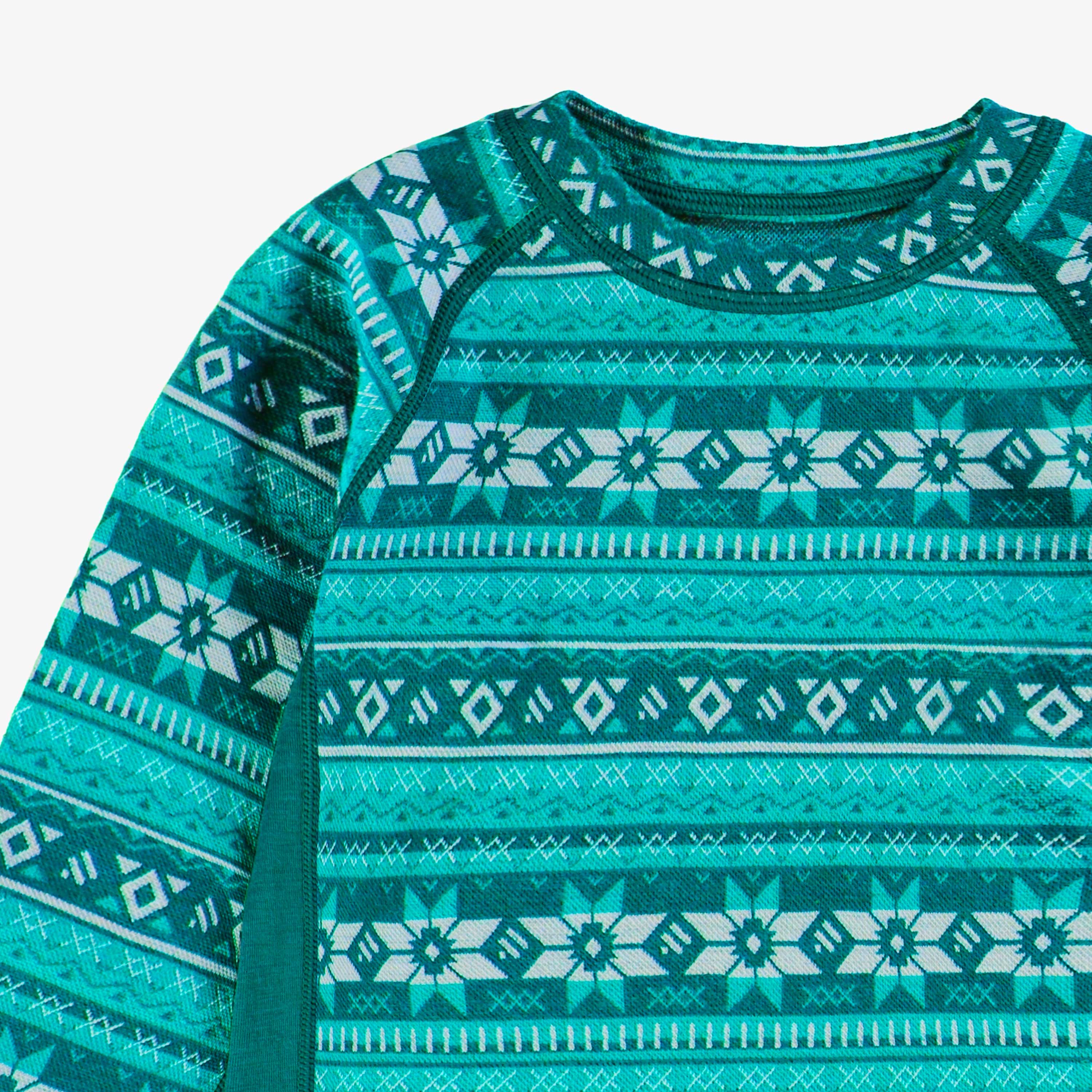 Chandail turquoise en laine mérinos avec motifs jacquard, enfant - Image 8