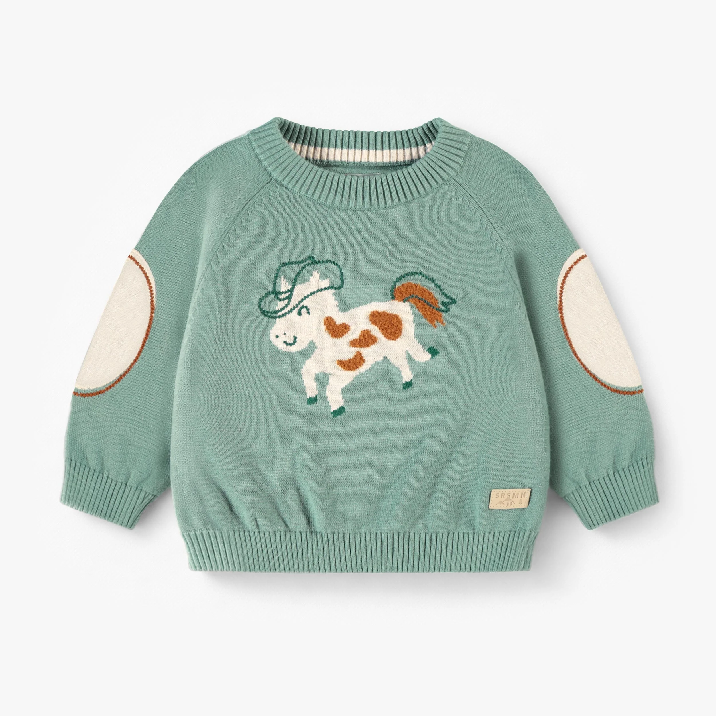 Chandail turquoise en tricot à motif de cheval, bébé