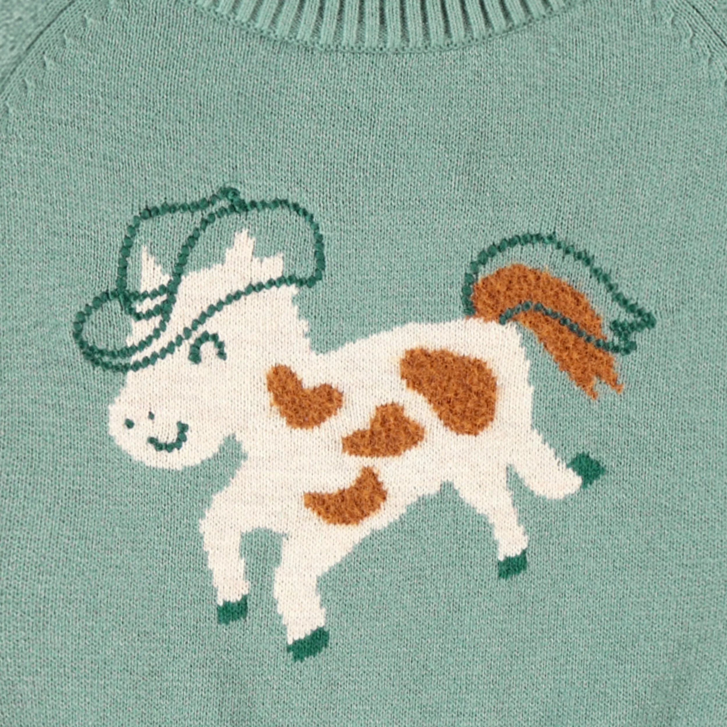 Chandail turquoise en tricot à motif de cheval, bébé - Image 5