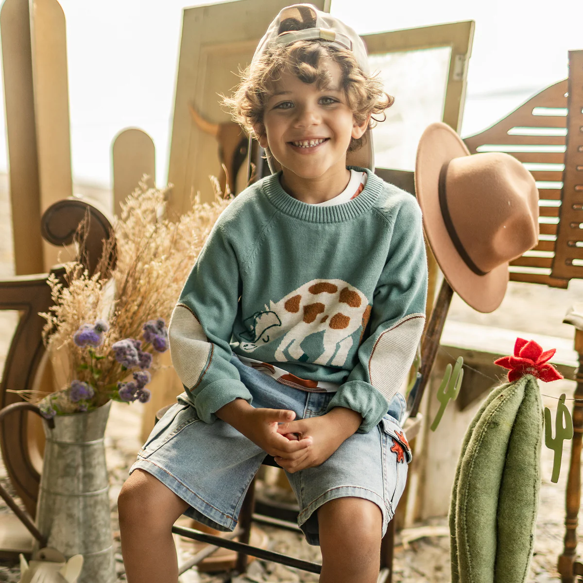 Chandail turquoise en tricot à motif de cheval, enfant - Image 2