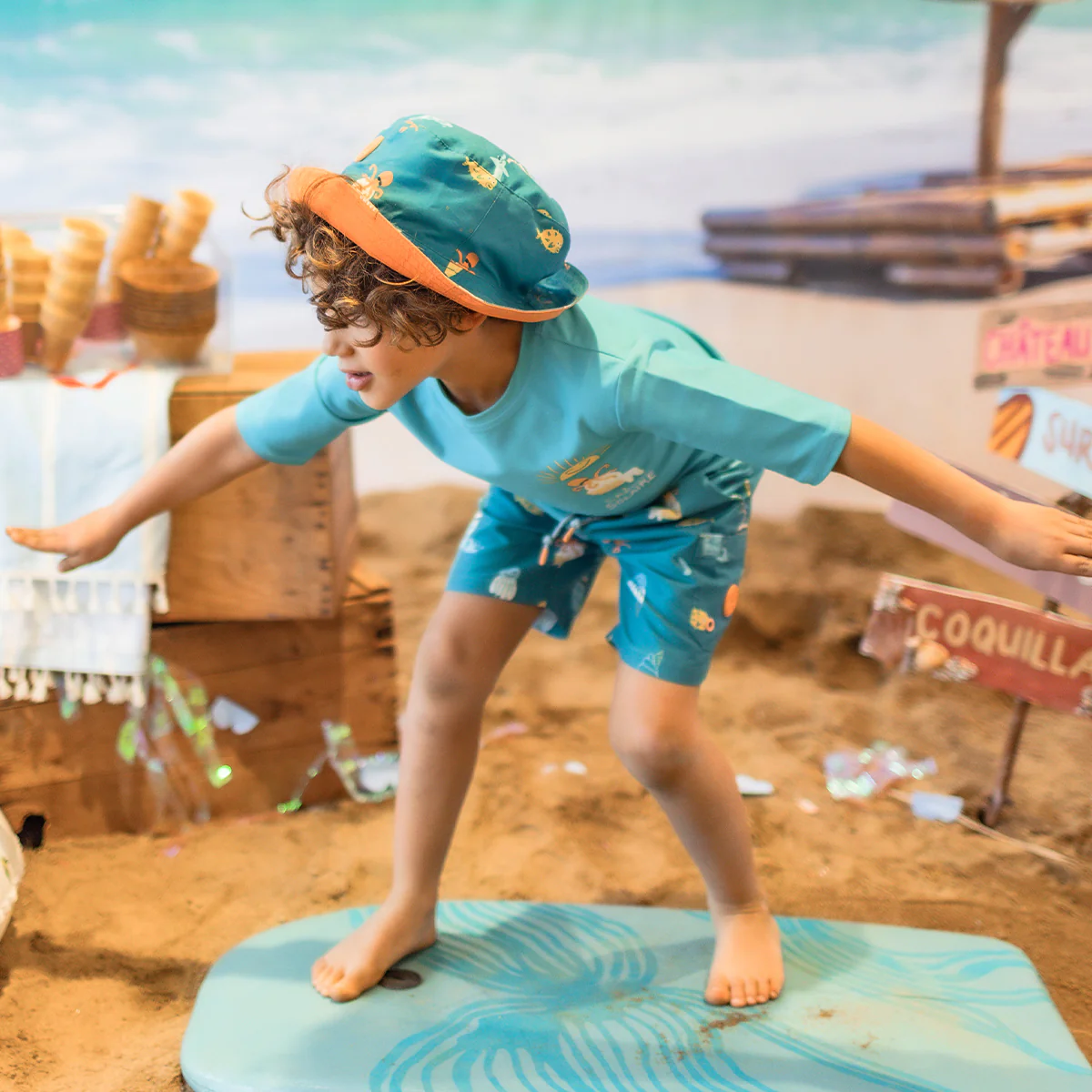 Chapeau de soleil réversible bleu sarcelle à motifs, enfant - Image 3