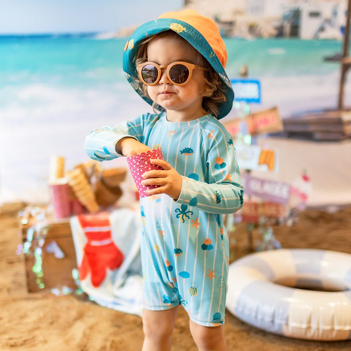 Chapeau de soleil réversible bleu sarcelle à motifs, enfant - Image 6