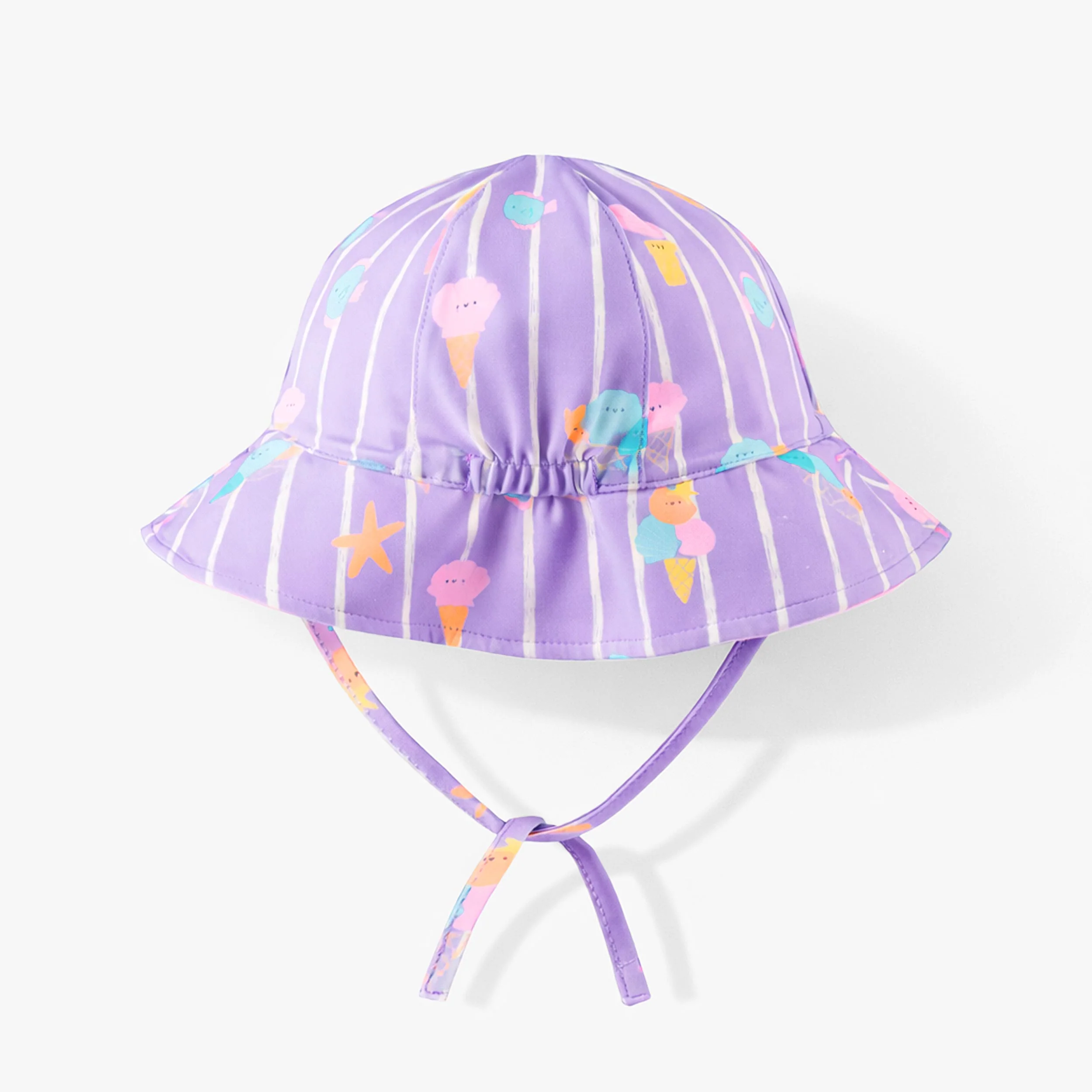 Chapeau de soleil réversible mauve avec rayures et motifs, bébé - Image 7