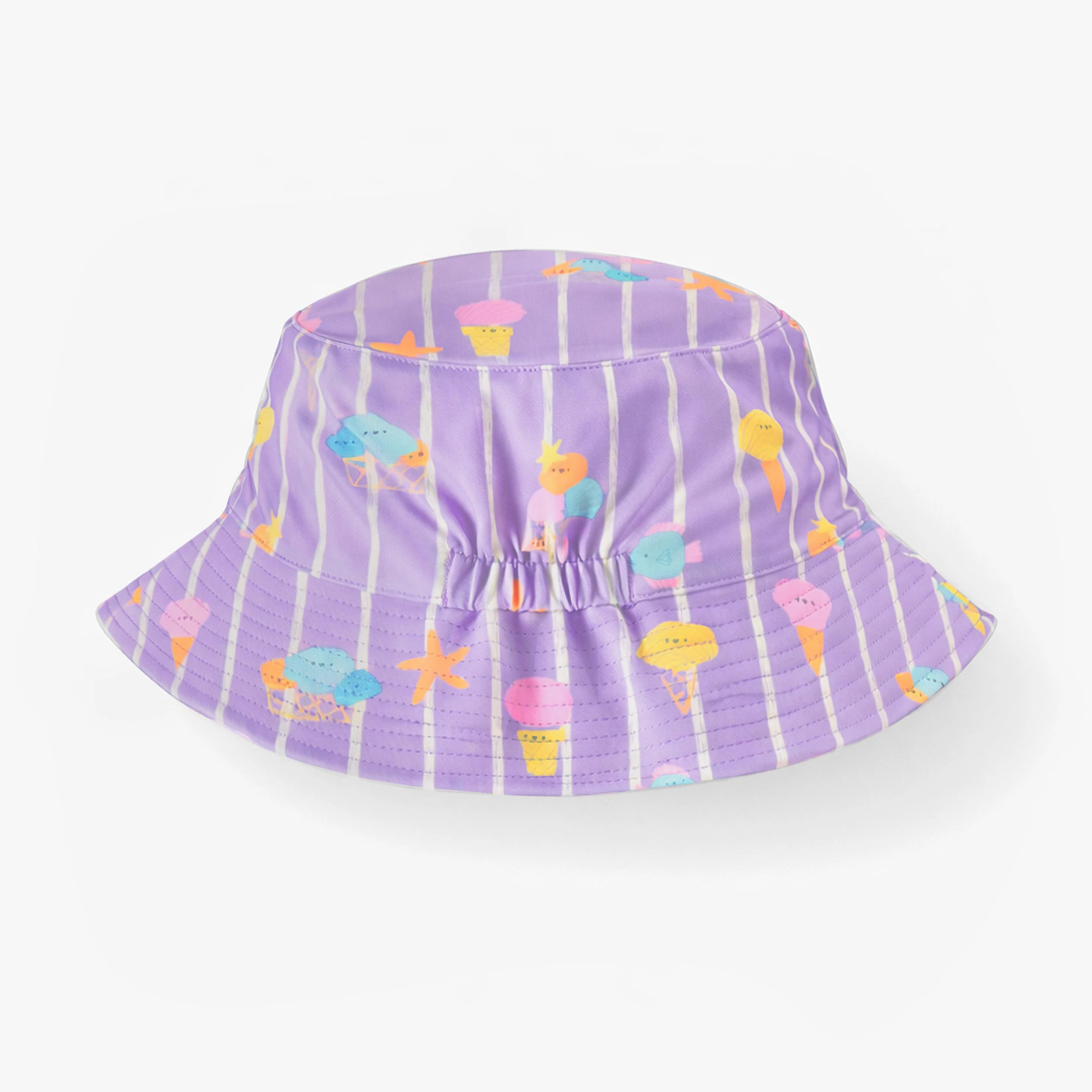 Chapeau de soleil réversible mauve avec rayures et motifs, enfant - Image 7