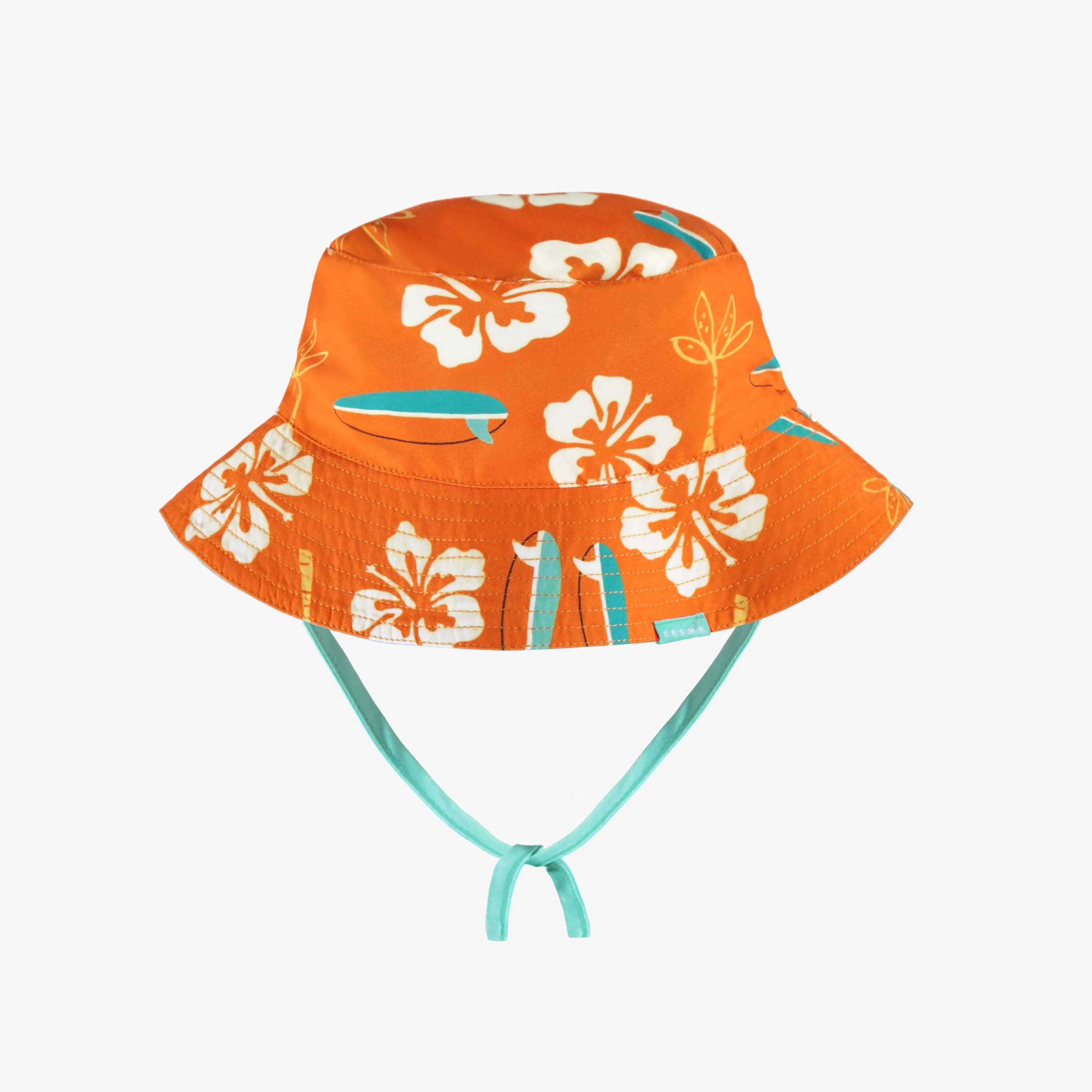 Chapeau de soleil réversible turquoise et orange à motifs, bébé