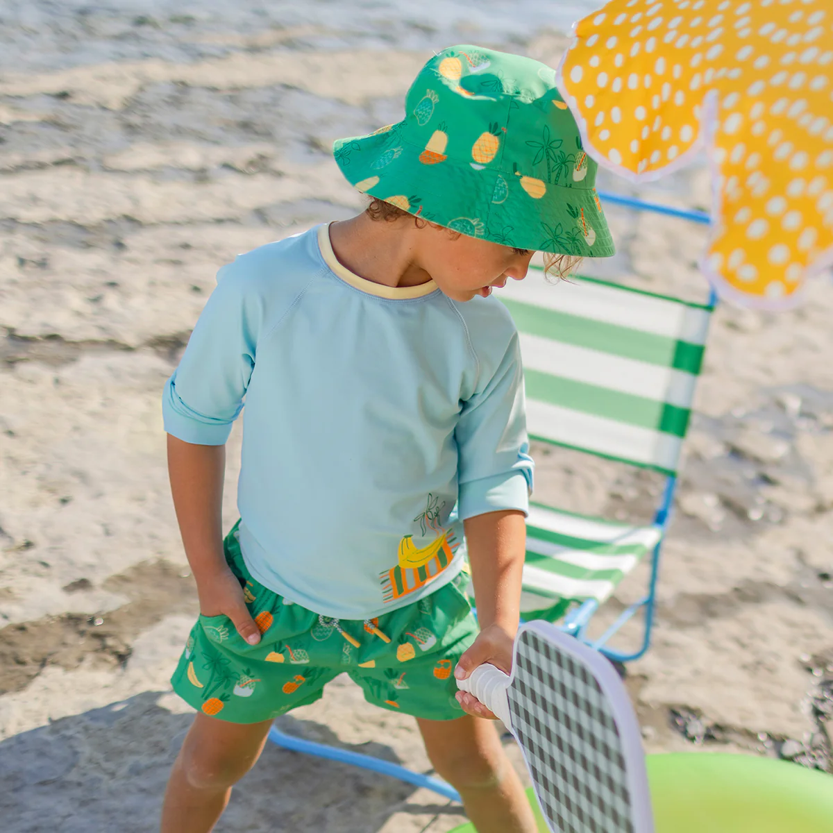 Chapeau de soleil réversible vert à rayures, enfant - Image 4