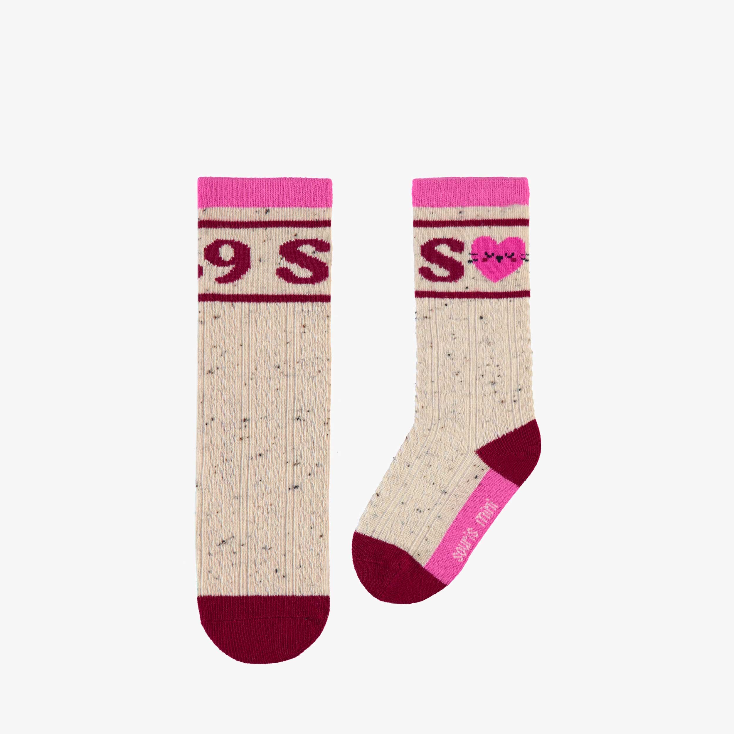 Chaussettes beiges et magenta en tricot tressé, bébé
