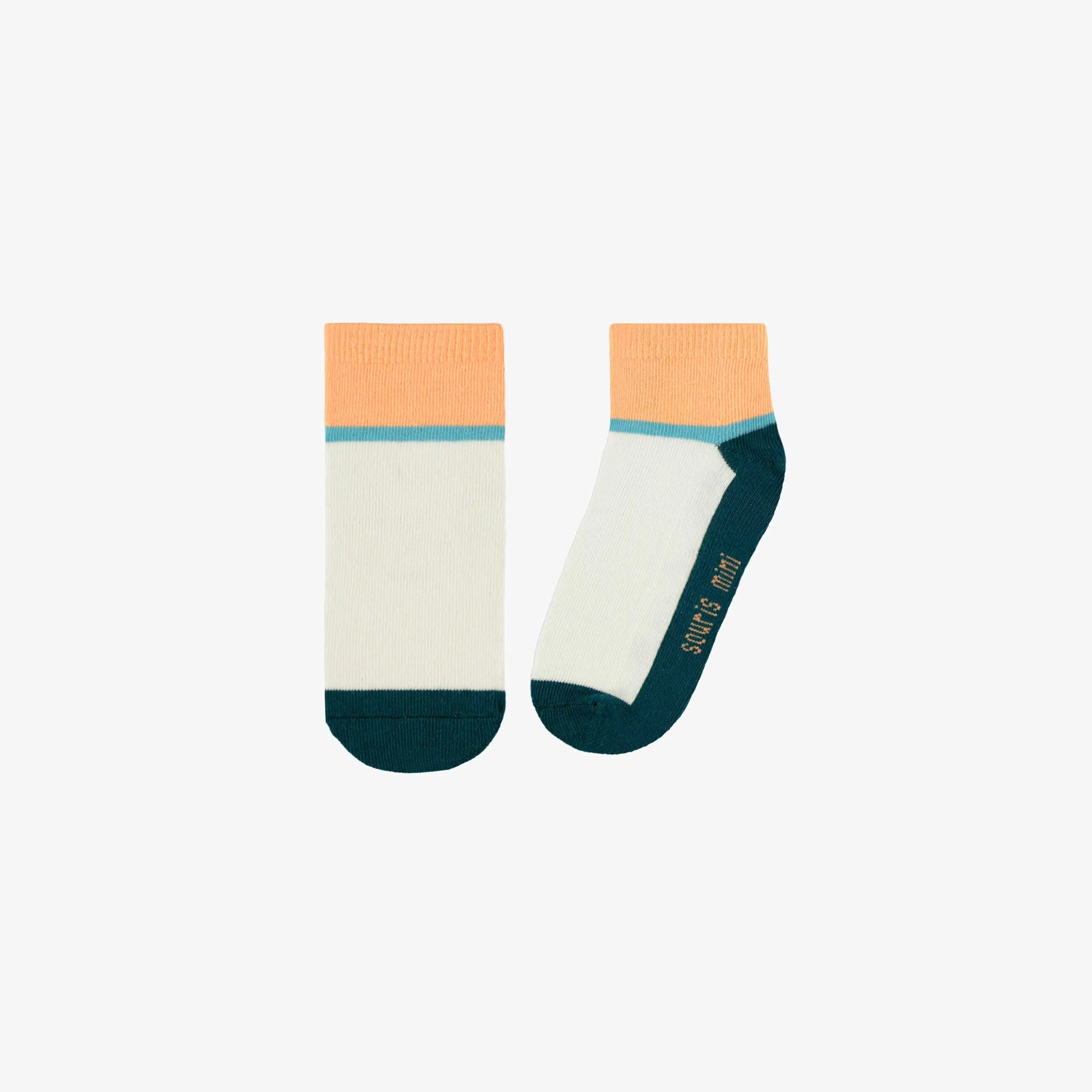 Chaussettes courtes orange et turquoise avec bloc de couleurs, enfant