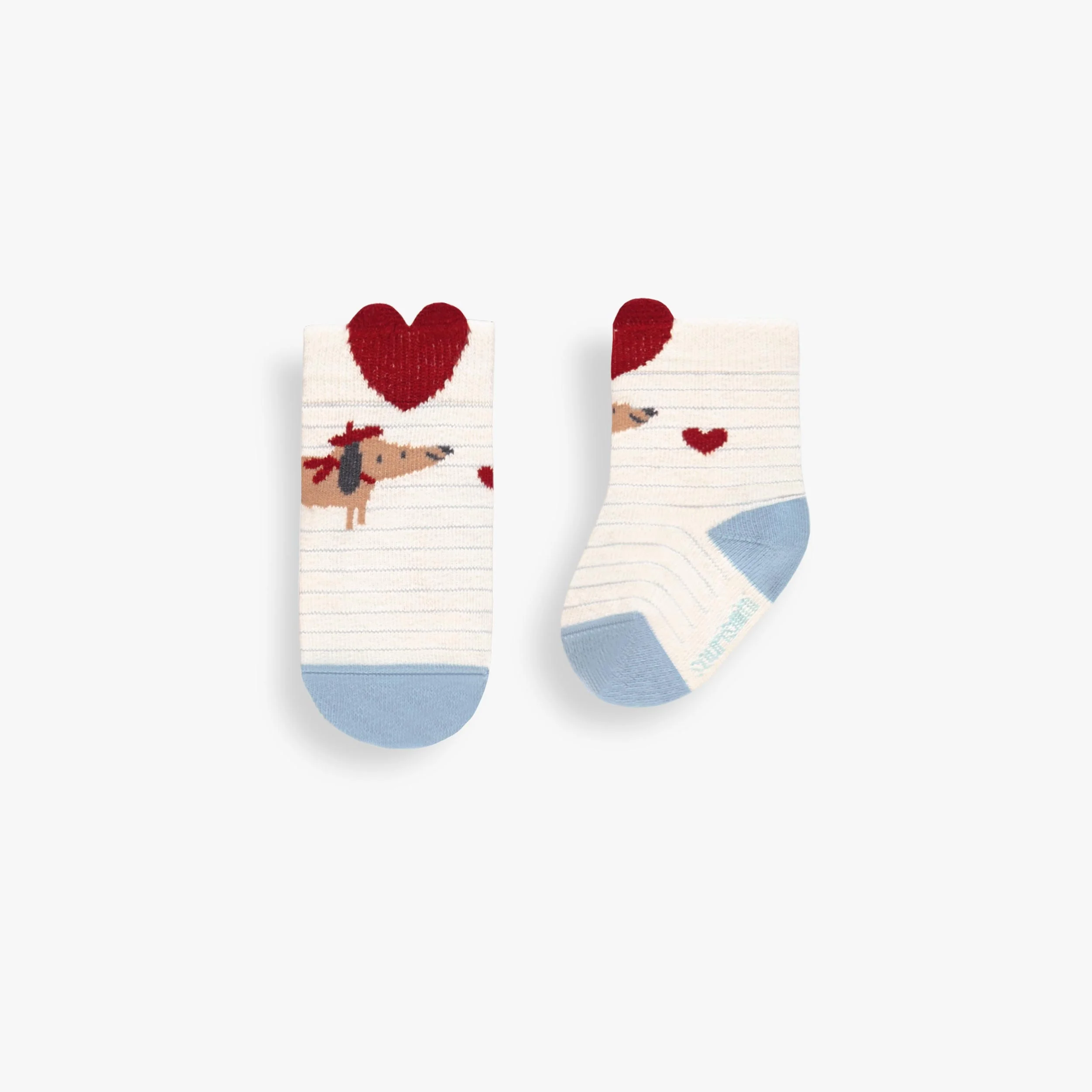 Chaussettes crème avec rayures et chien, naissance