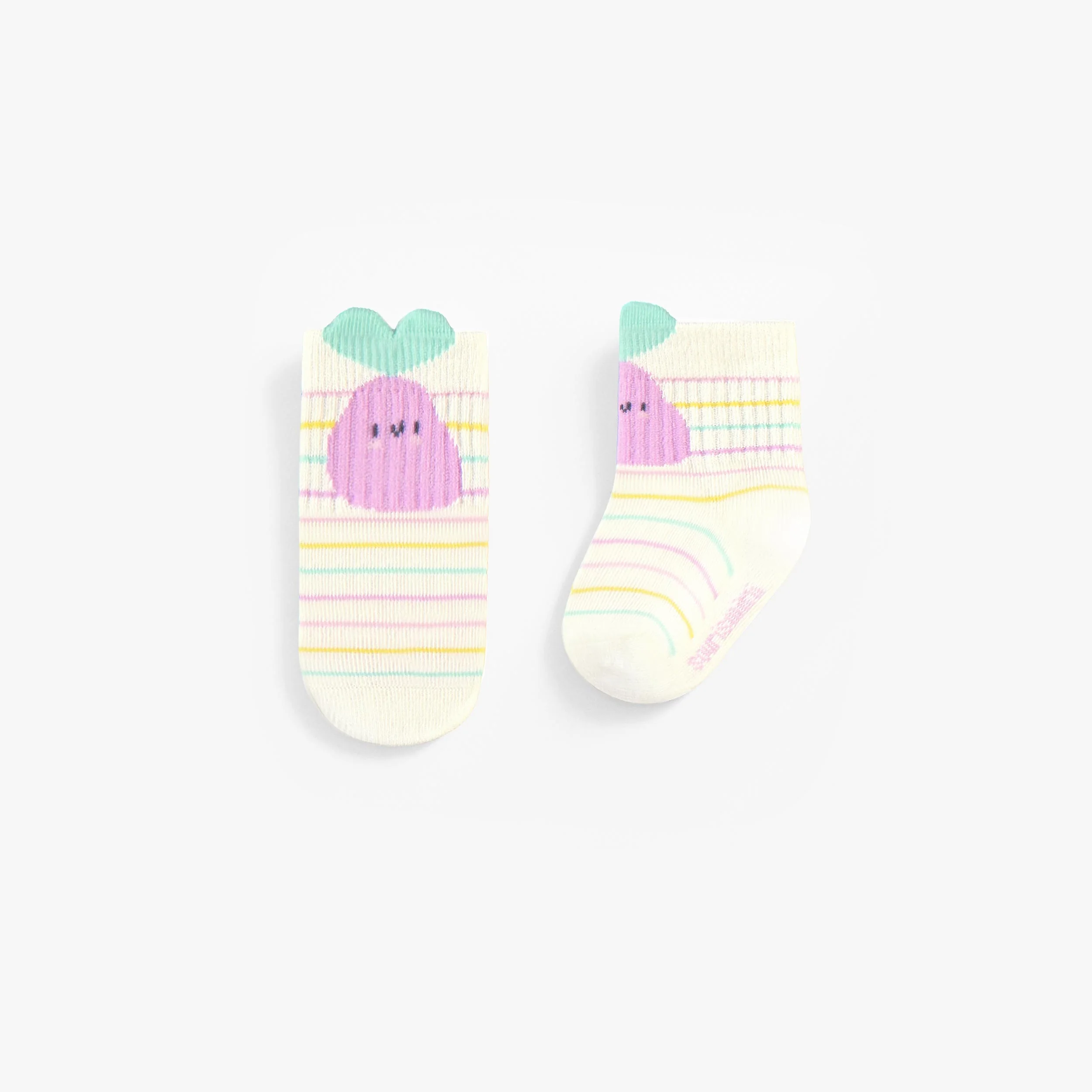 Chaussettes crème avec rayures et poire, naissance