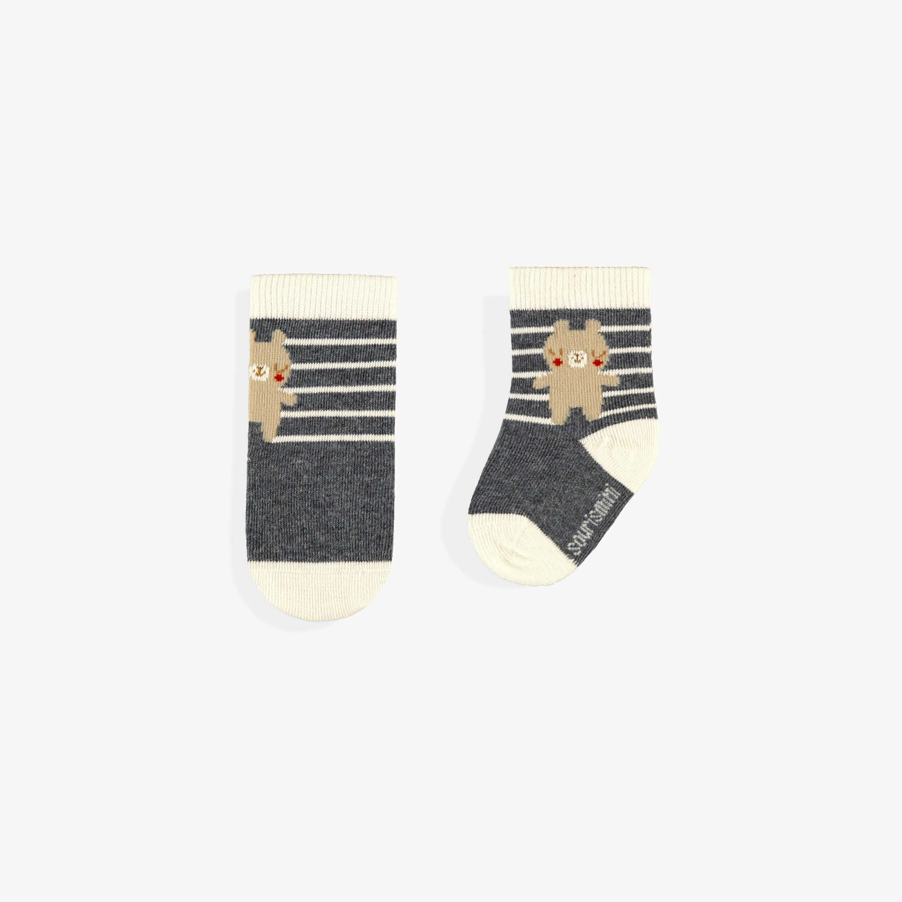 Chaussettes grises à rayures avec ourson, naissance