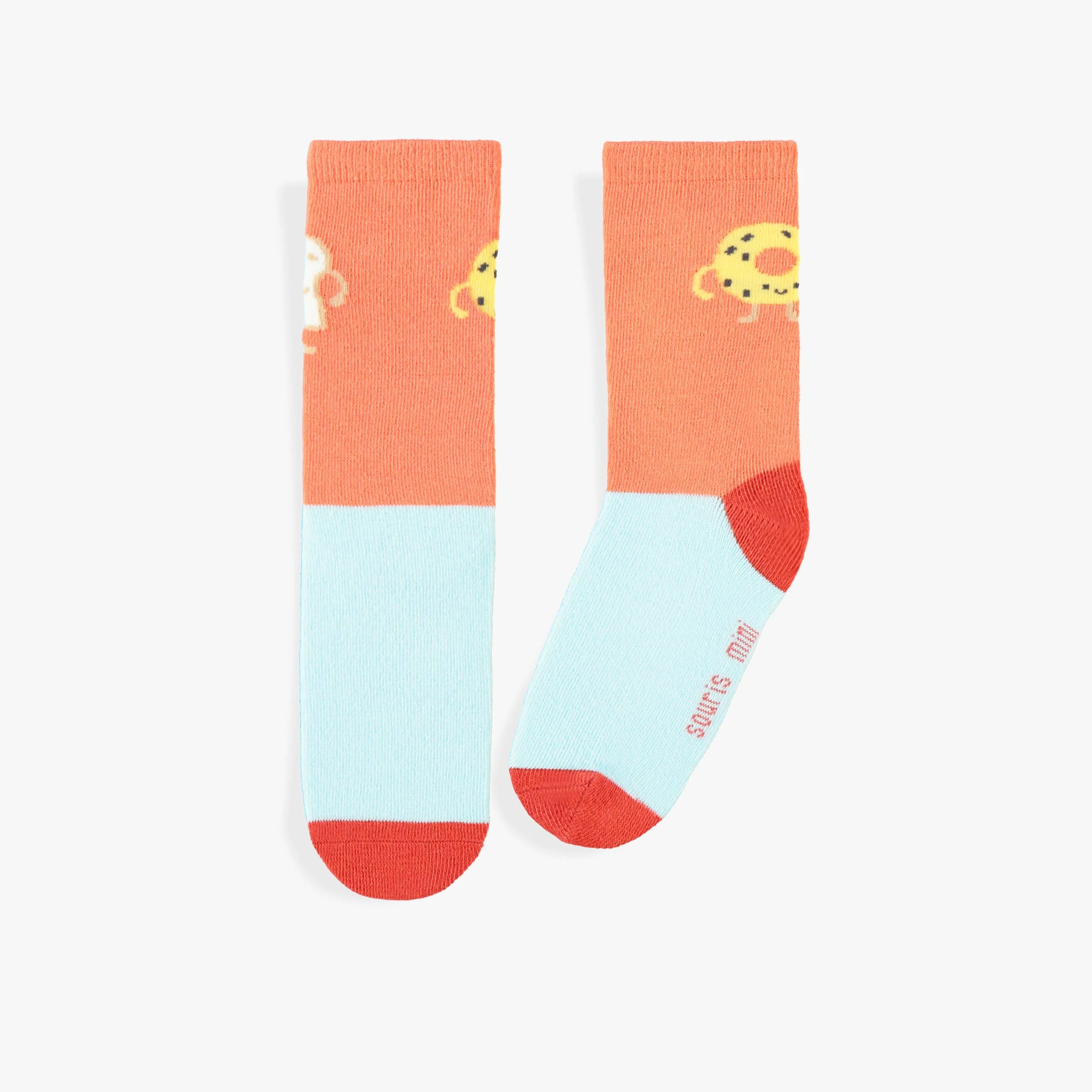Chaussettes orange et bleu avec bagel et pain, enfant