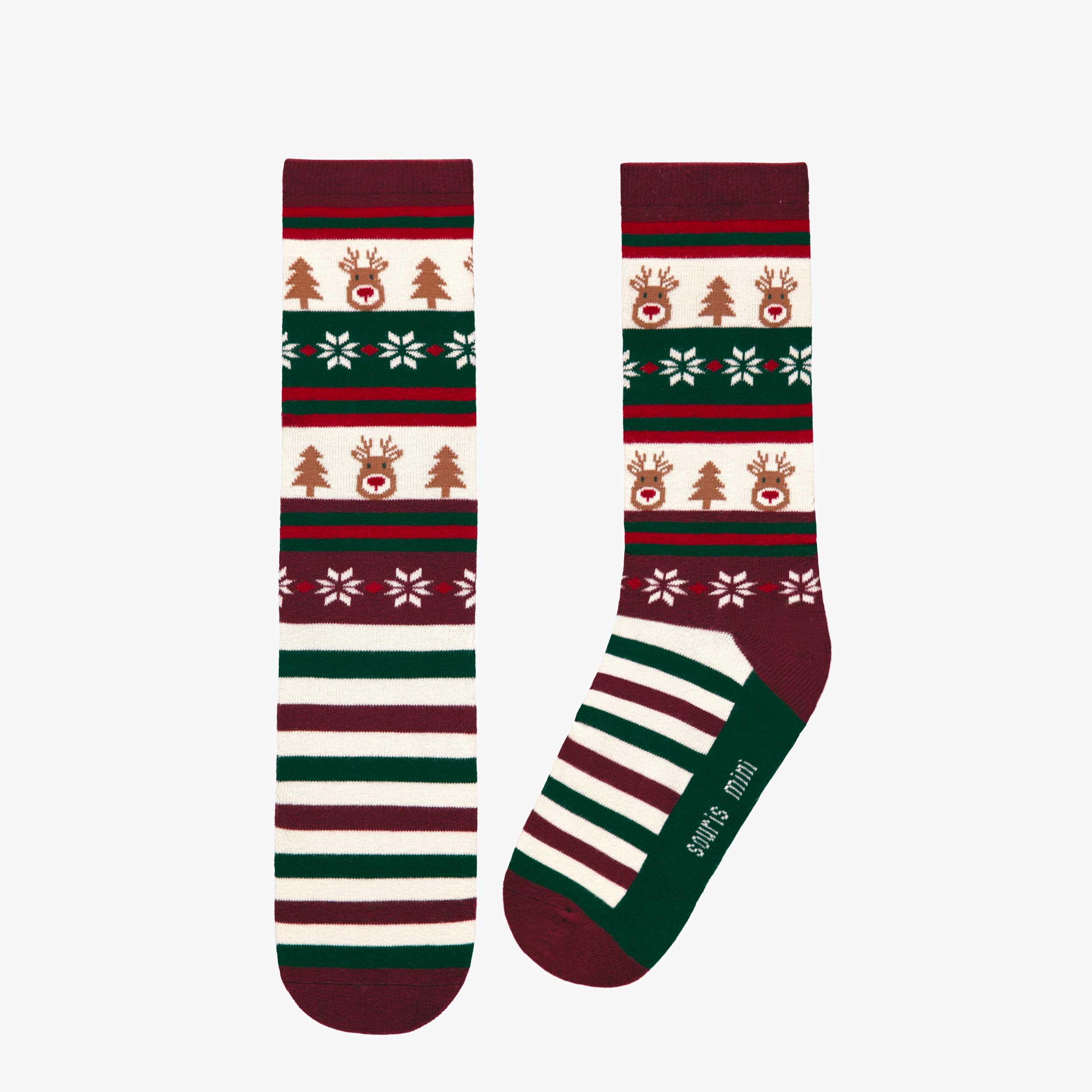 Chaussettes rouges et vertes à motifs des fêtes, adulte