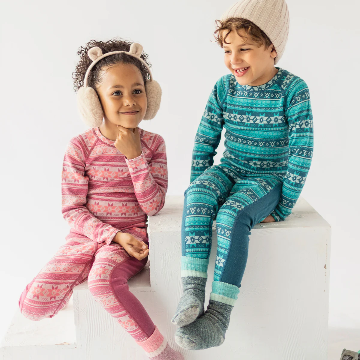 Chaussettes turquoise en laine mérinos, enfant - Image 2