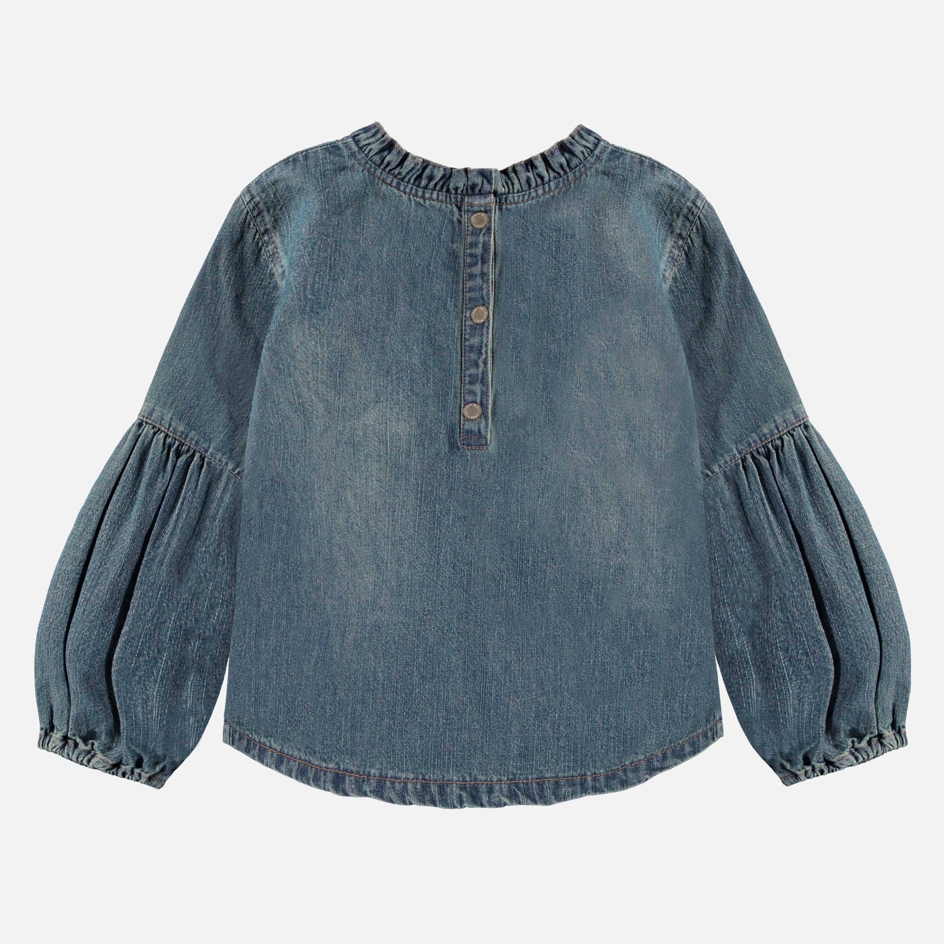 Chemise à manches longues avec broderies en denim léger, bleu moyen, enfant - Image 2