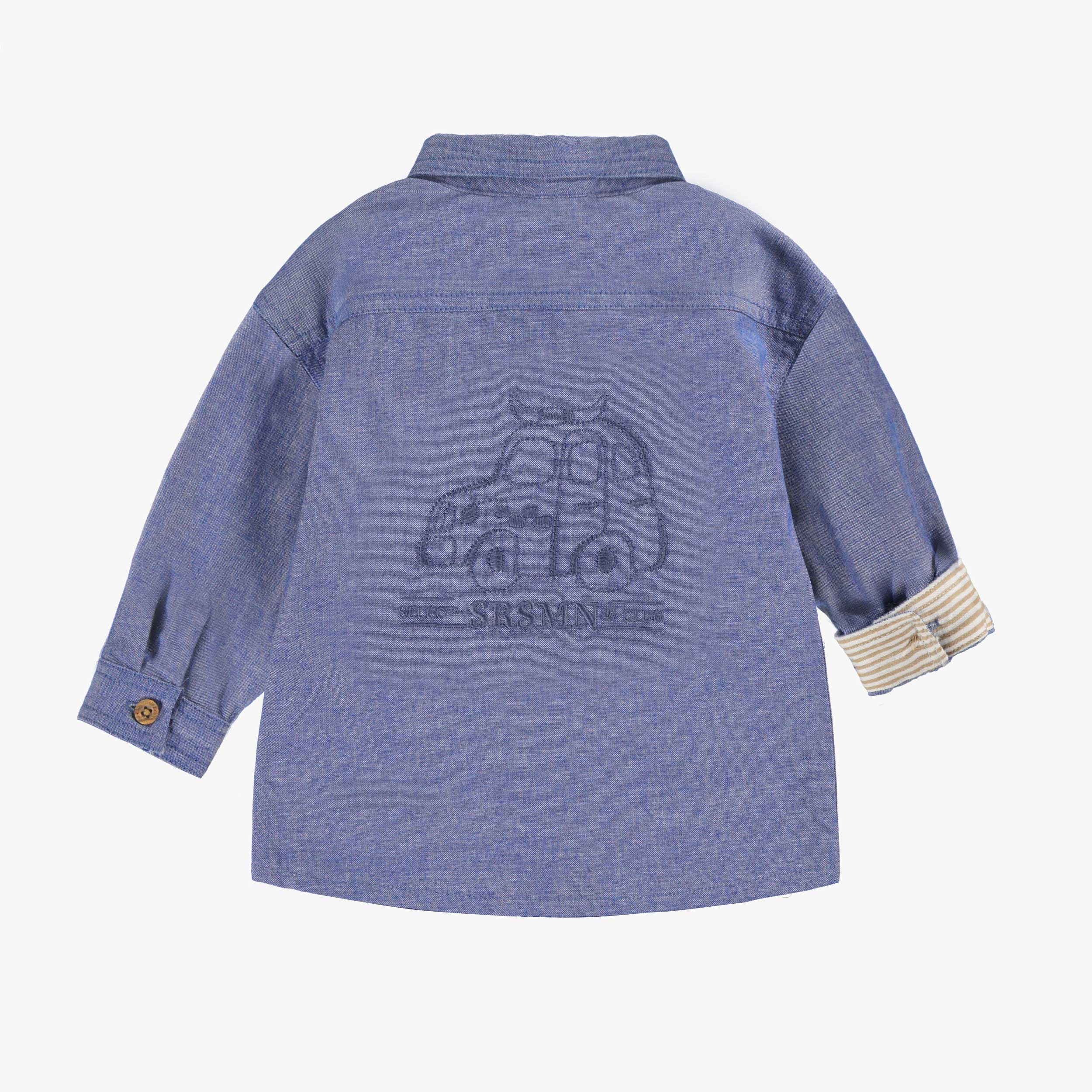 Chemise bleu chiné en coton chambray, bébé - Image 2