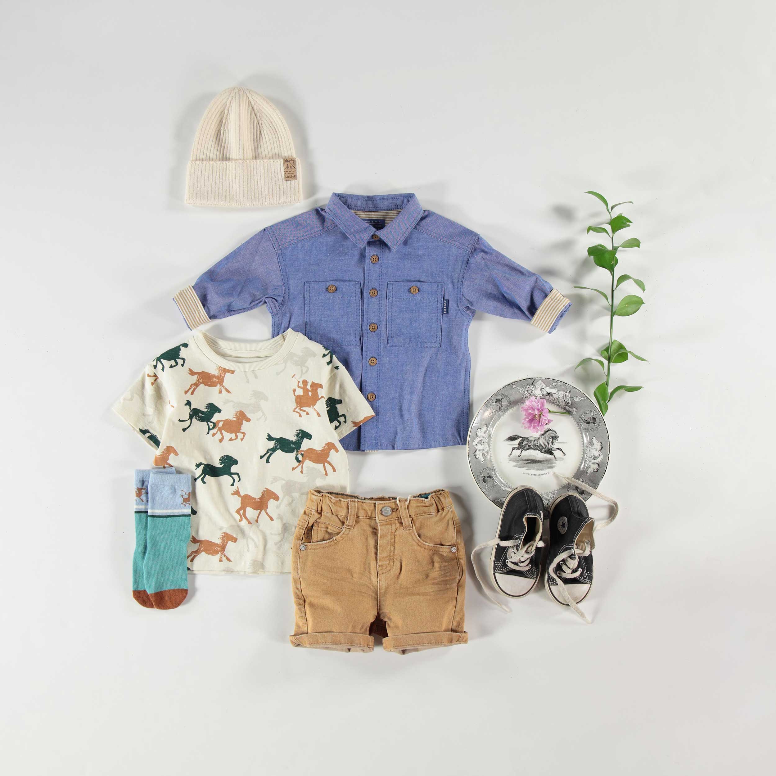 Chemise bleu chiné en coton chambray, bébé - Image 4