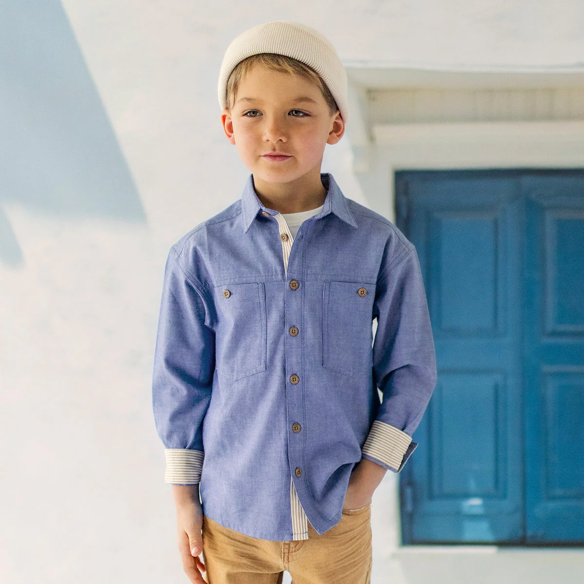 Chemise bleu chiné en coton chambray, enfant - Image 2