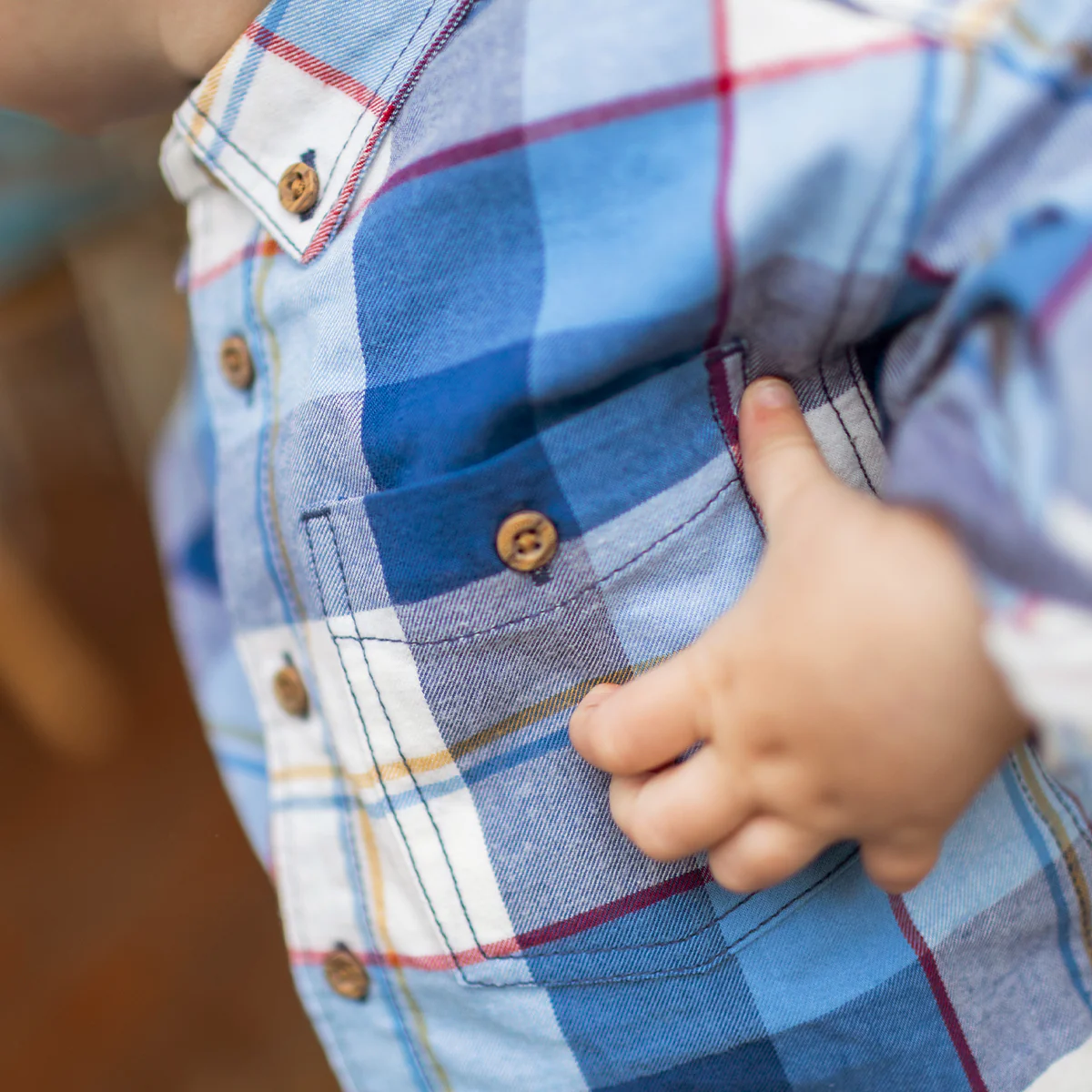 Chemise bleue à carreaux, bébé - Image 4