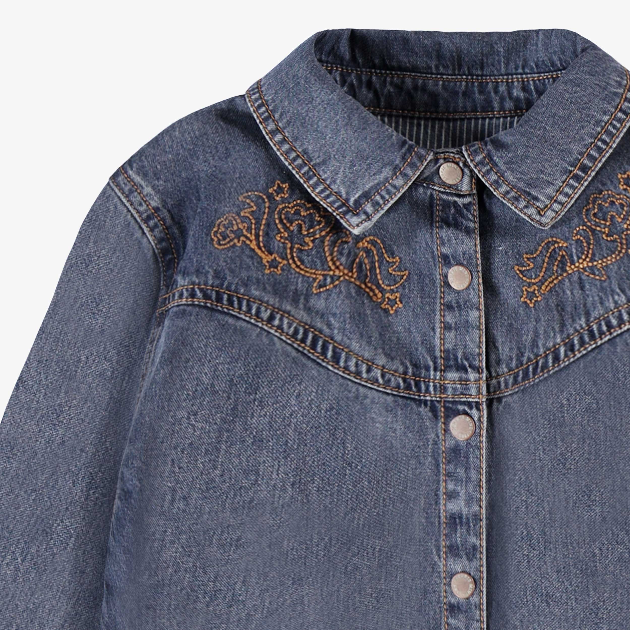 Chemise bleue en denim avec broderies, enfant - Image 2