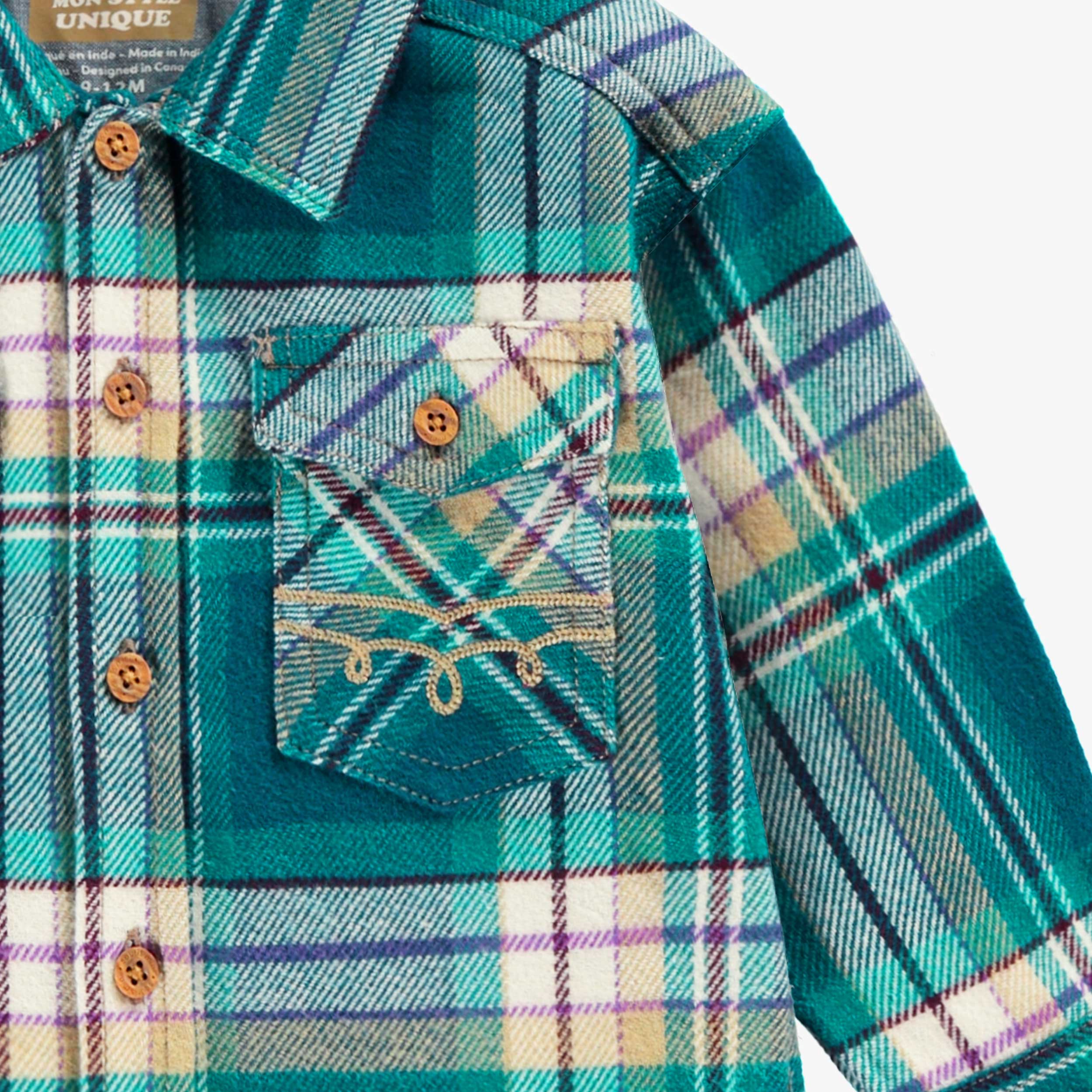 Chemise turquoise à carreaux, bébé - Image 2
