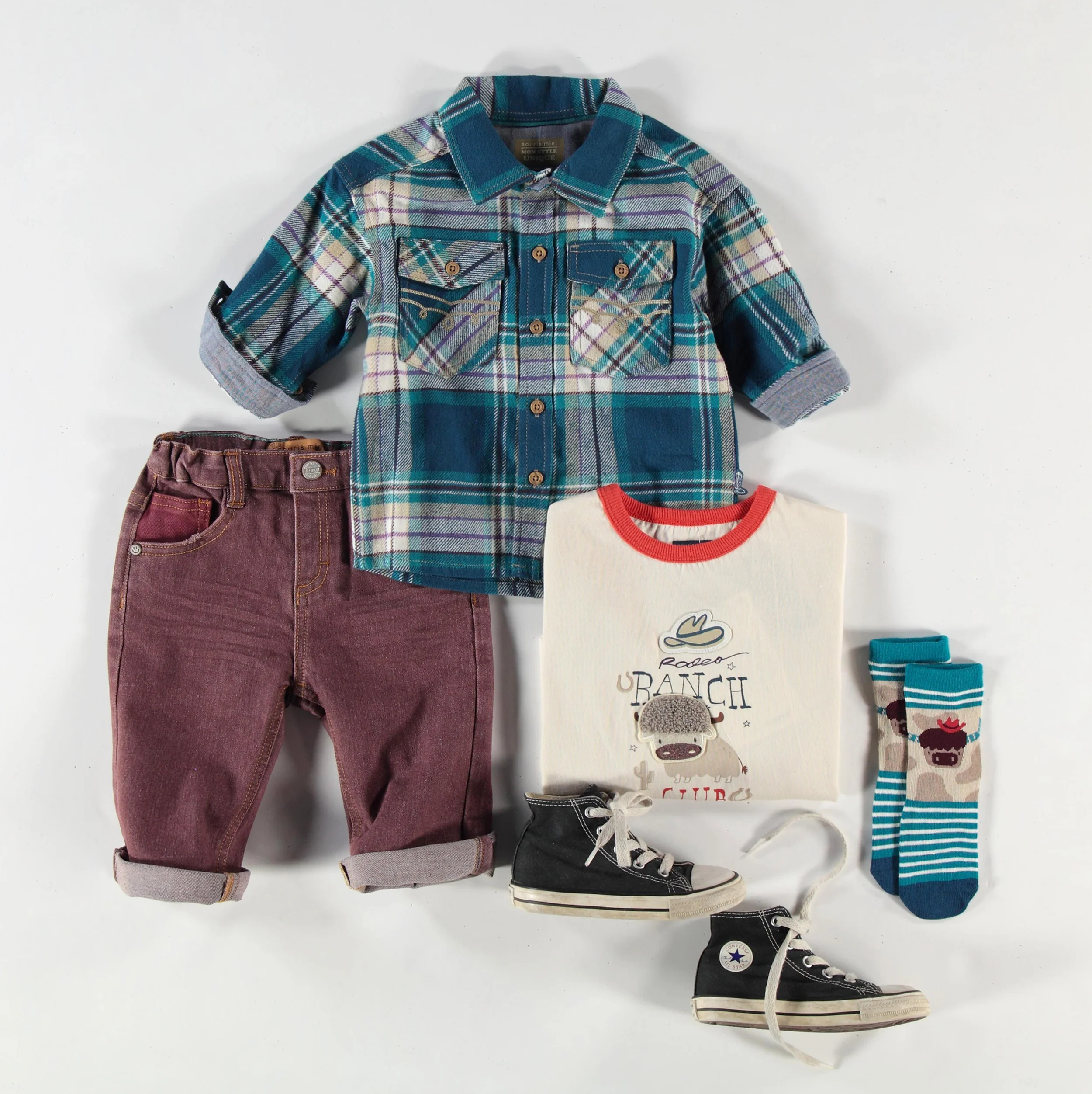 Chemise turquoise à carreaux, bébé - Image 3