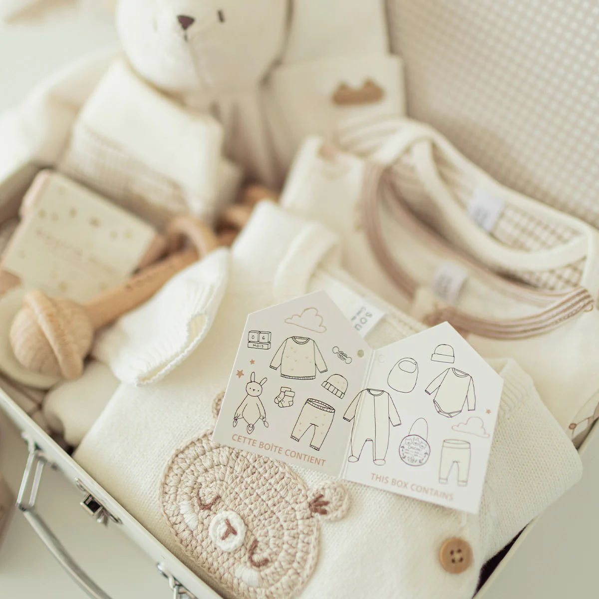 Coffret cadeau crème et beige « Le Premium » (14 pièces), naissance - Image 24