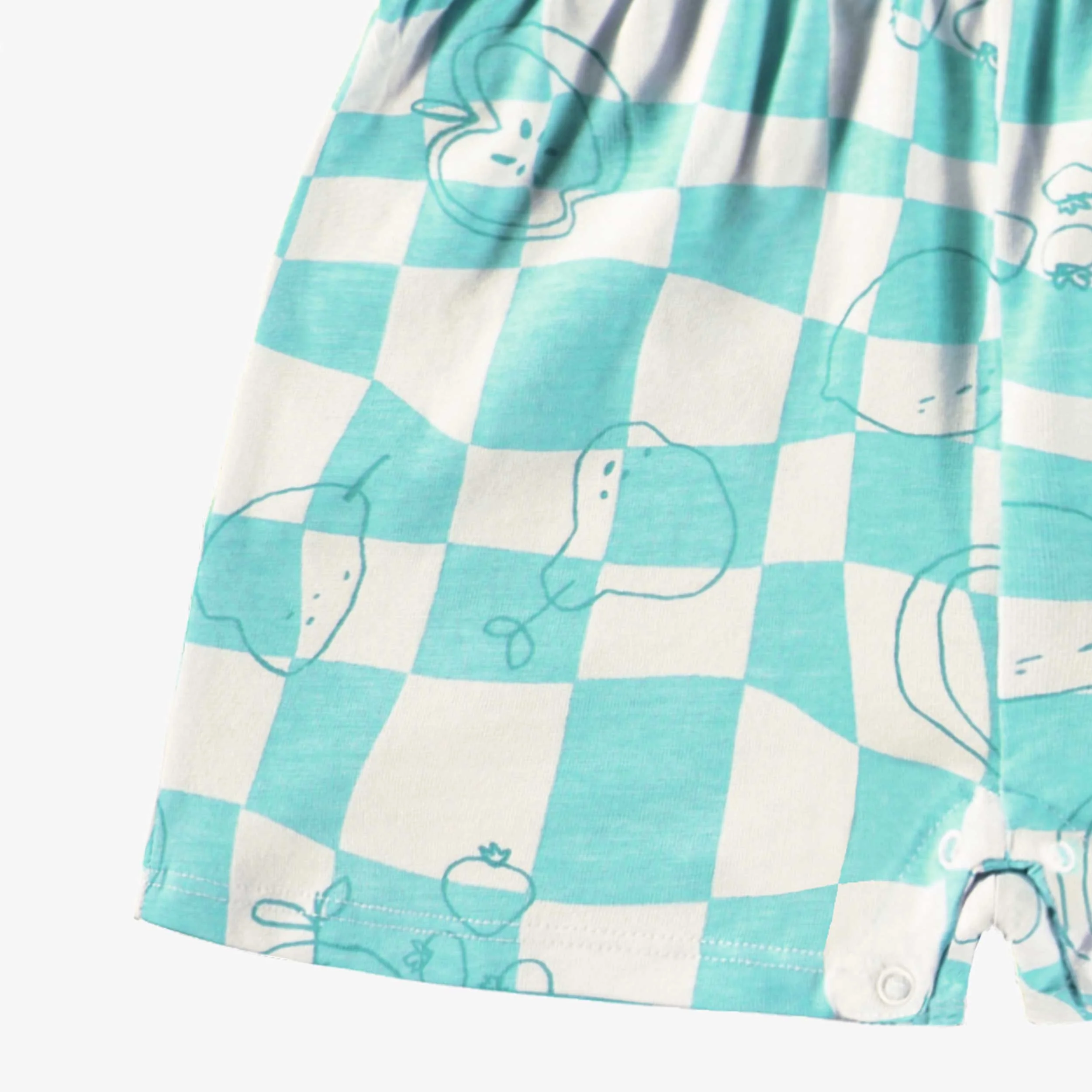 Combishort bleu aqua et crème à carreaux et motifs, bébé - Image 3