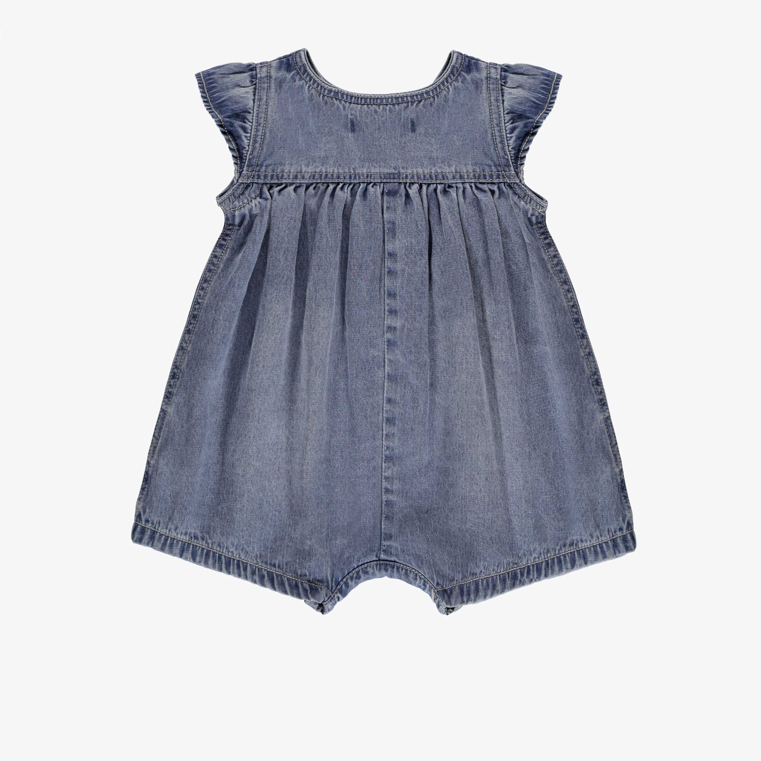 Combishort bleu en denim avec broderies, bébé - Image 2