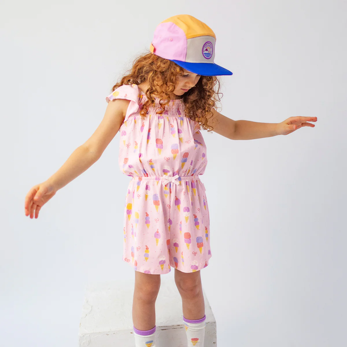 Combishort rose à motifs de crèmes glacées, enfant - Image 3