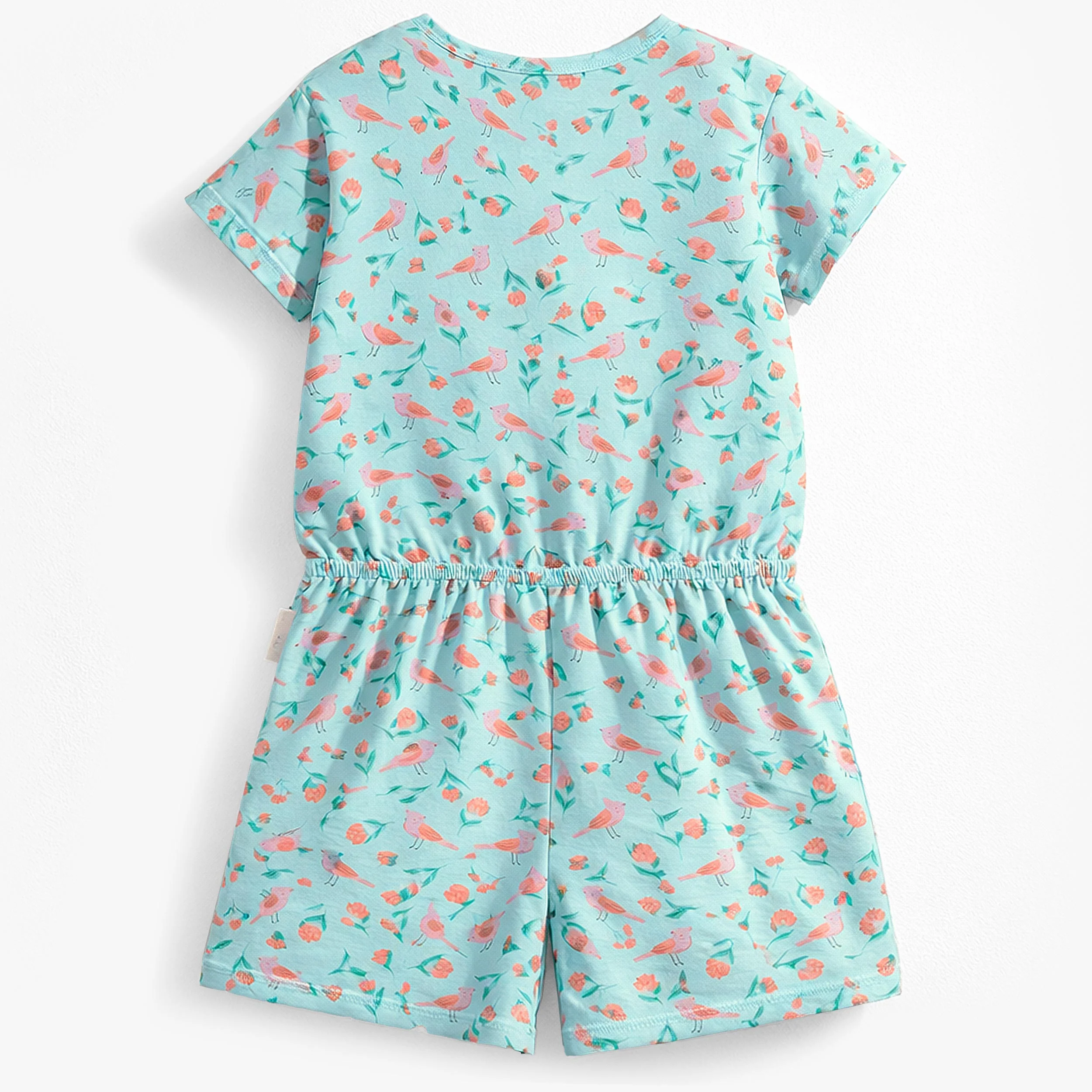 Combishort turquoise à motifs de fleurs et d’oiseaux, enfant - Image 3